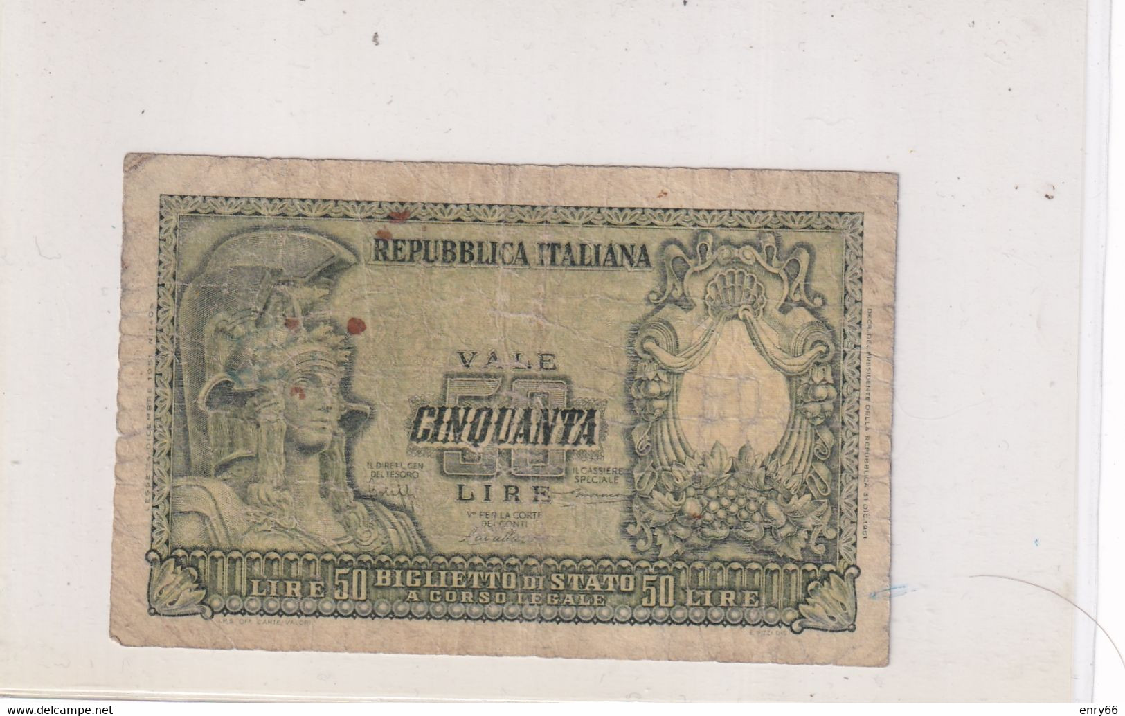 ITALIA 50 LIRE 1951 CAT. 23A - 50 Lire