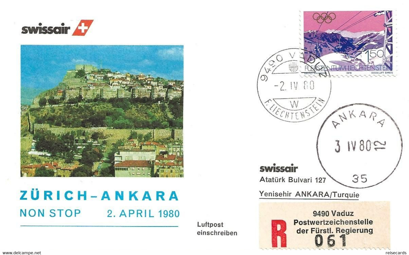 Liechtenstein: 1980 Swissair Air Mail Brief Zürich - Ankara - Brieven En Documenten