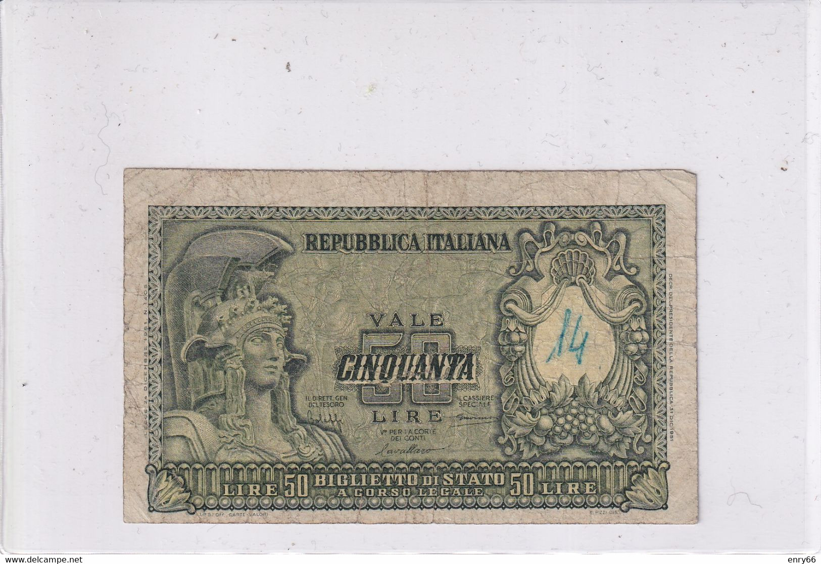 ITALIA 50 LIRE 1951 CAT. 23A - 50 Liras