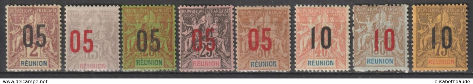 REUNION - 1912 - SERIE COMPLETE - YVERT N° 72/79 * MH (BELLE VARIETE DENTELURE DU 78 !) - COTE = 30+ EUR. - - Nuovi