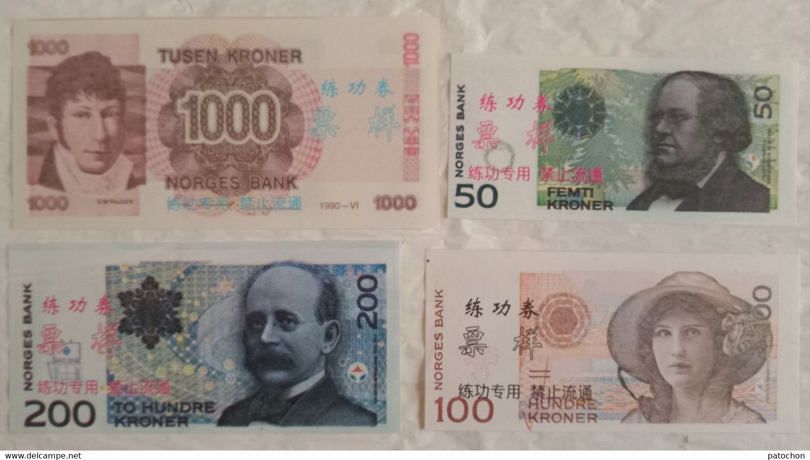 Billet Factice Formation Des Personnels Chine Tours Opérator Olympiade Et Tourisme Norvège Kroner Norges 50/200/1000 - Fictifs & Spécimens