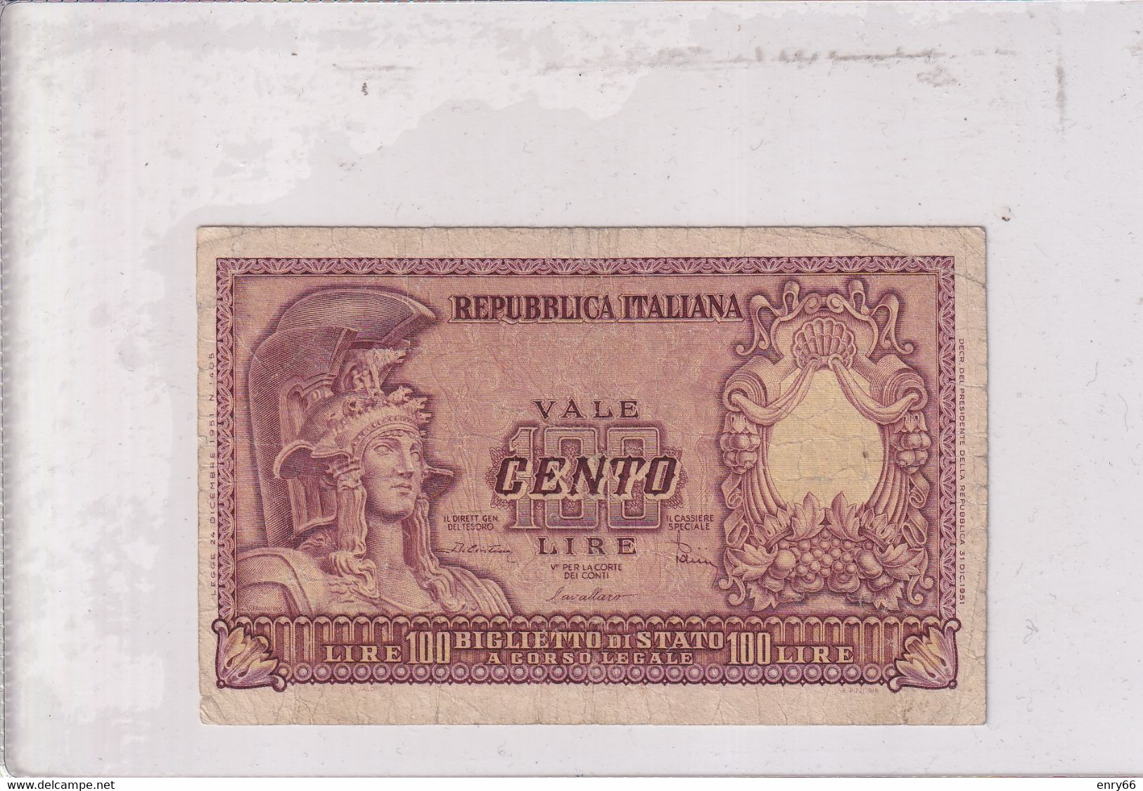 ITALIA 100 LIRE 1951 CAT. 24B - 100 Liras