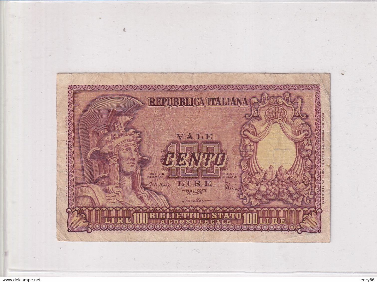 ITALIA 100 LIRE 1951 CAT. 24B - 100 Lire