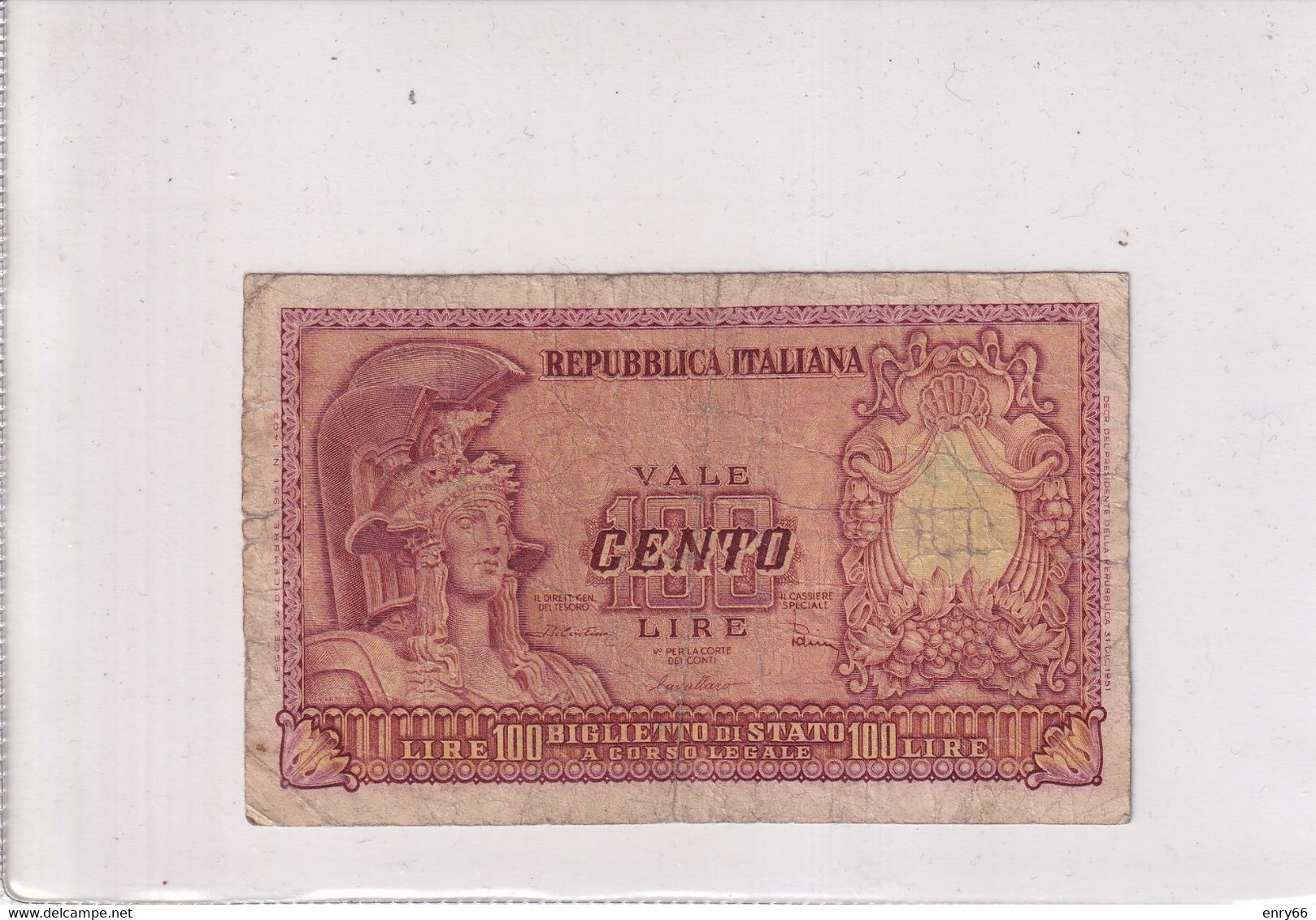 ITALIA 100 LIRE 1951 CAT. 24B - 100 Lire