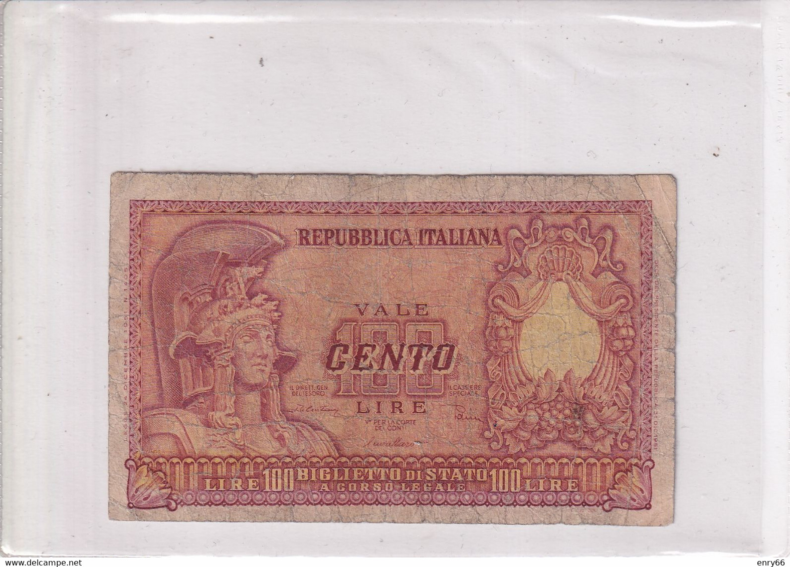 ITALIA 100 LIRE 1951 CAT. 24B - 100 Liras