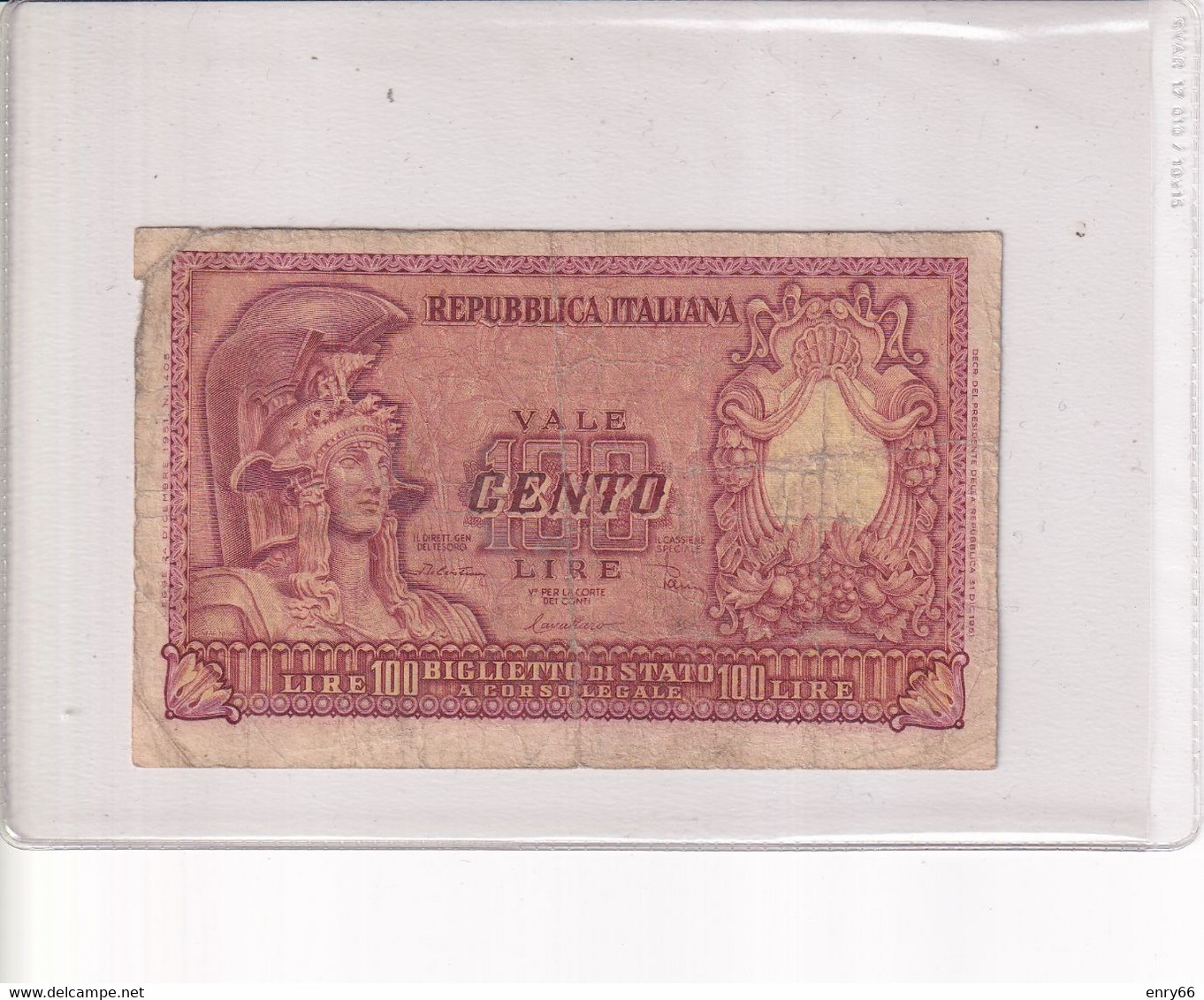 ITALIA 100 LIRE 1951 CAT. 24B - 100 Liras