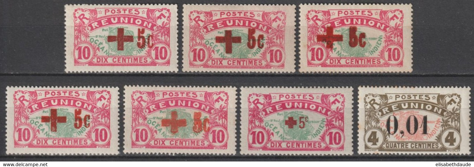 REUNION - 1915/17 - SURCHARGES / CROIX-ROUGE - YVERT N° 81/83 * MH (RARES VARIETES CROIX + CHIFFRE RAPPROCHE ... !) - Neufs