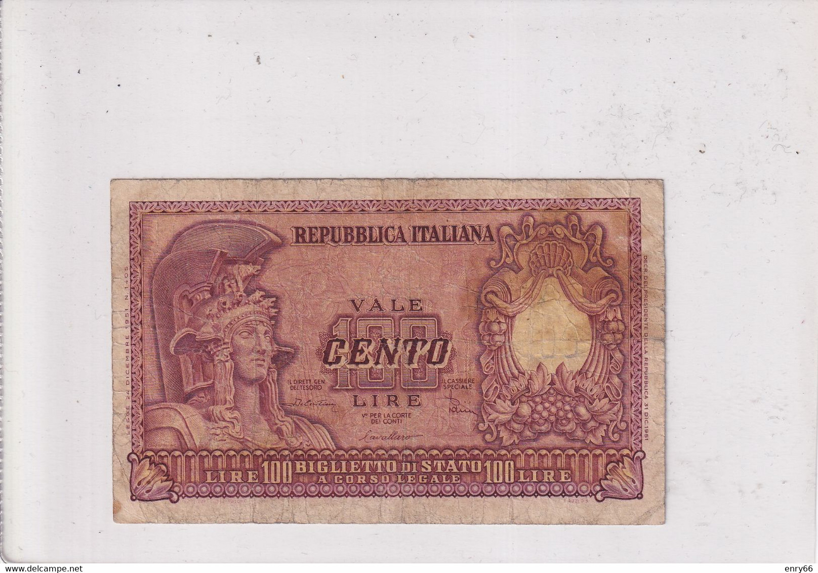 ITALIA 100 LIRE 1951 CAT. 24B - 100 Liras