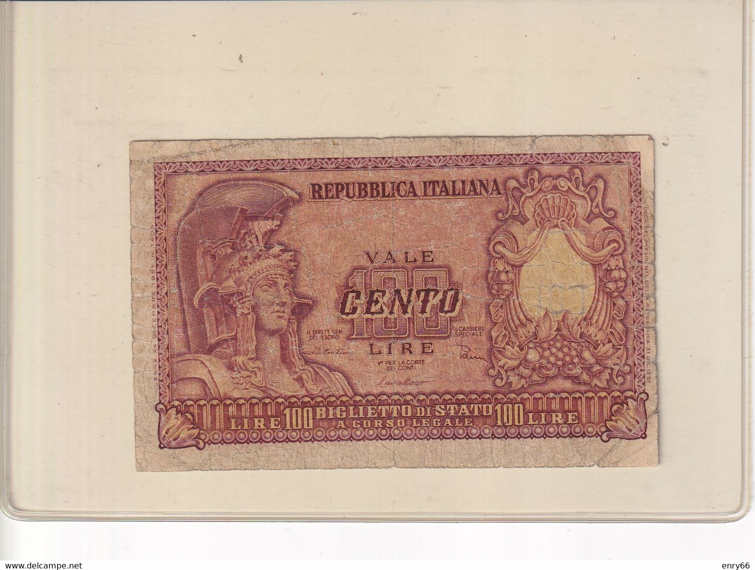 ITALIA 100 LIRE 1951 CAT. 24B - 100 Lire