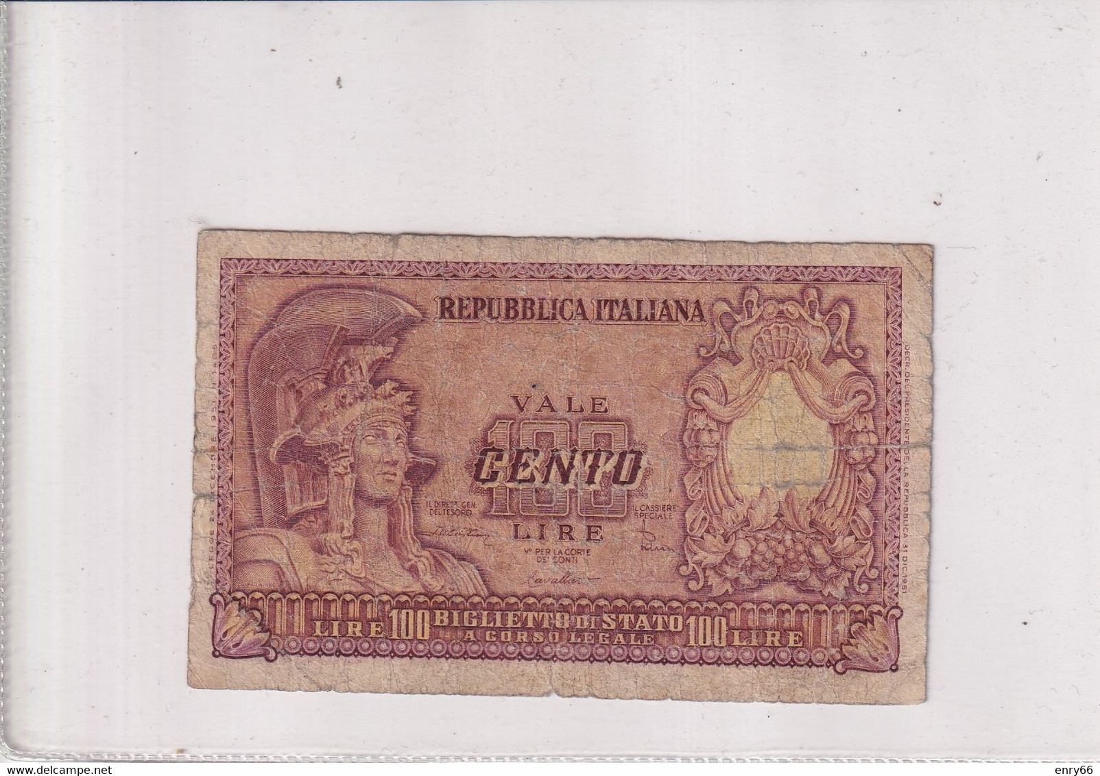 ITALIA 100 LIRE 1951 CAT. 24B - 100 Lire