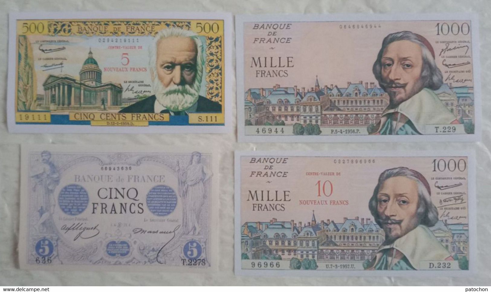 4 Billet Factice Recto Verso Fake Copie 5 Et 100 Et 1000 Francs Banque De France - Specimen