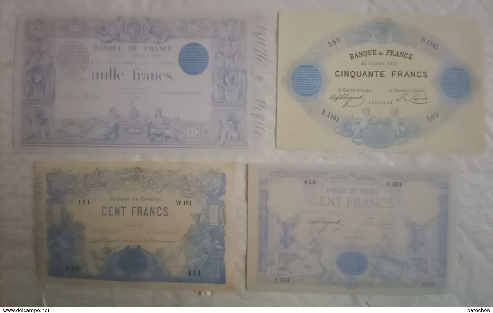 4 Billet Factice Recto Verso Fake Copie 50 100 Et 1000 Francs Banque De France - Specimen