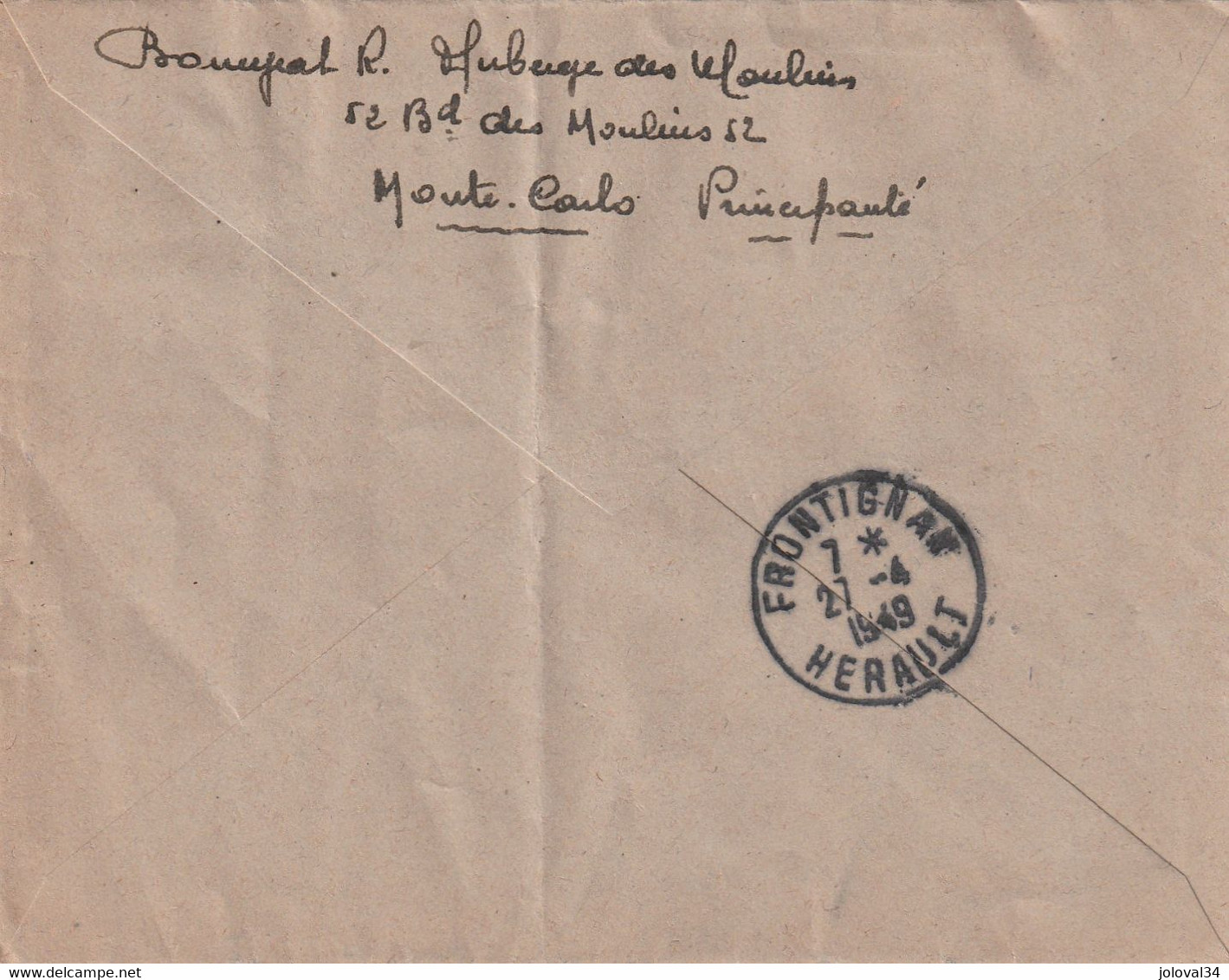 Monaco Lettre Recommandée Monte Carlo 26/4/1949 Pour Frontignan Hérault - Covers & Documents