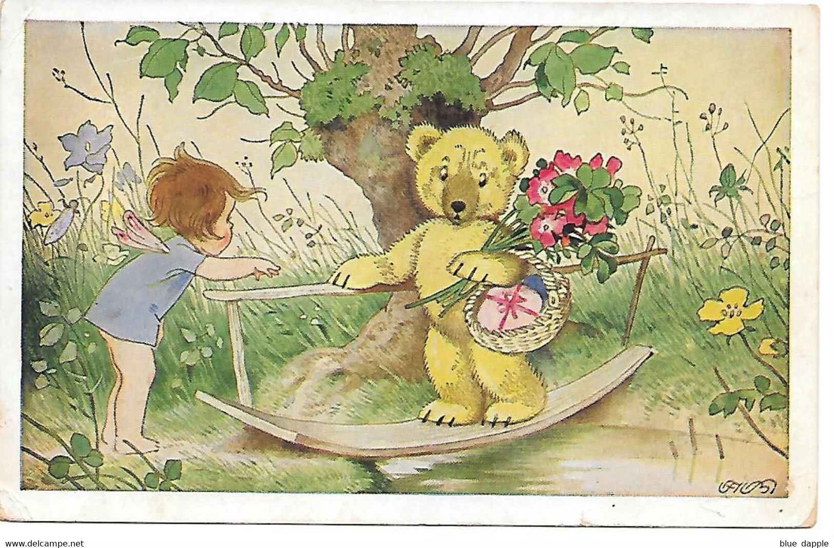 Illustrator - F. Baumgarten - Teddy Bear, Ours En Peluche, Teddybär, Fairy, Fee, Elfe, Flowers, Fleurs, Blumen, Fiori - Baumgarten, F.