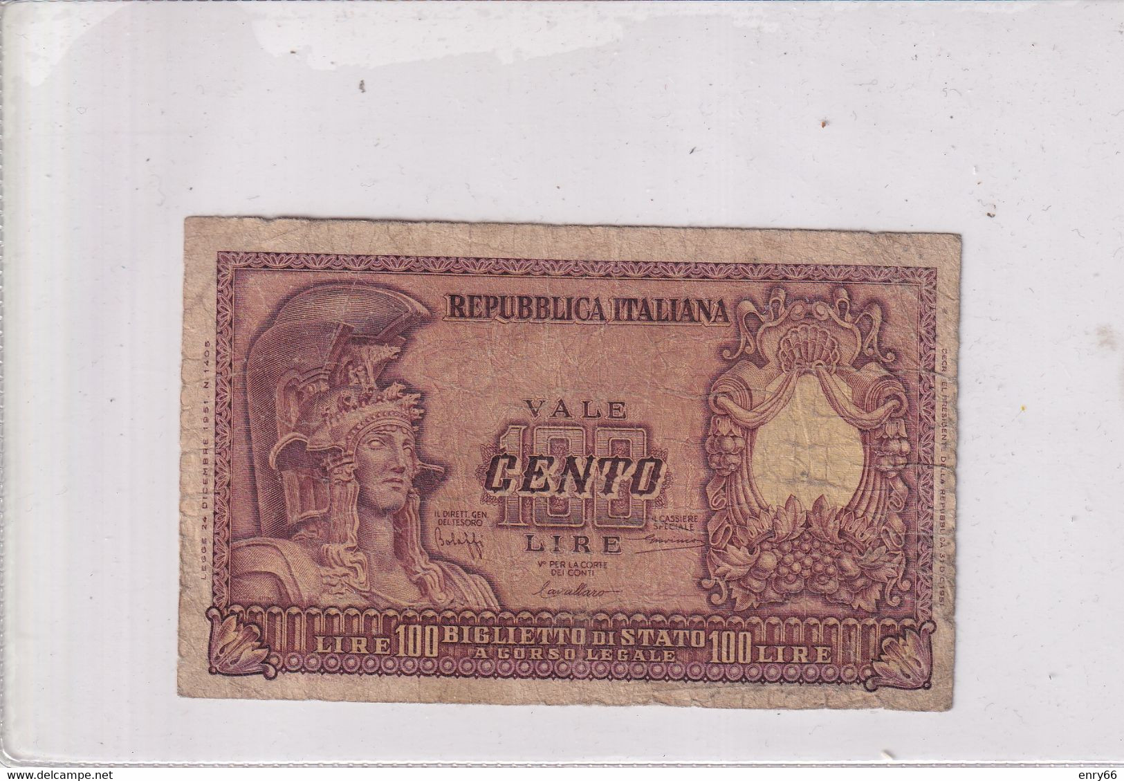 ITALIA 100 LIRE 1951 CAT. 24A - 100 Lire