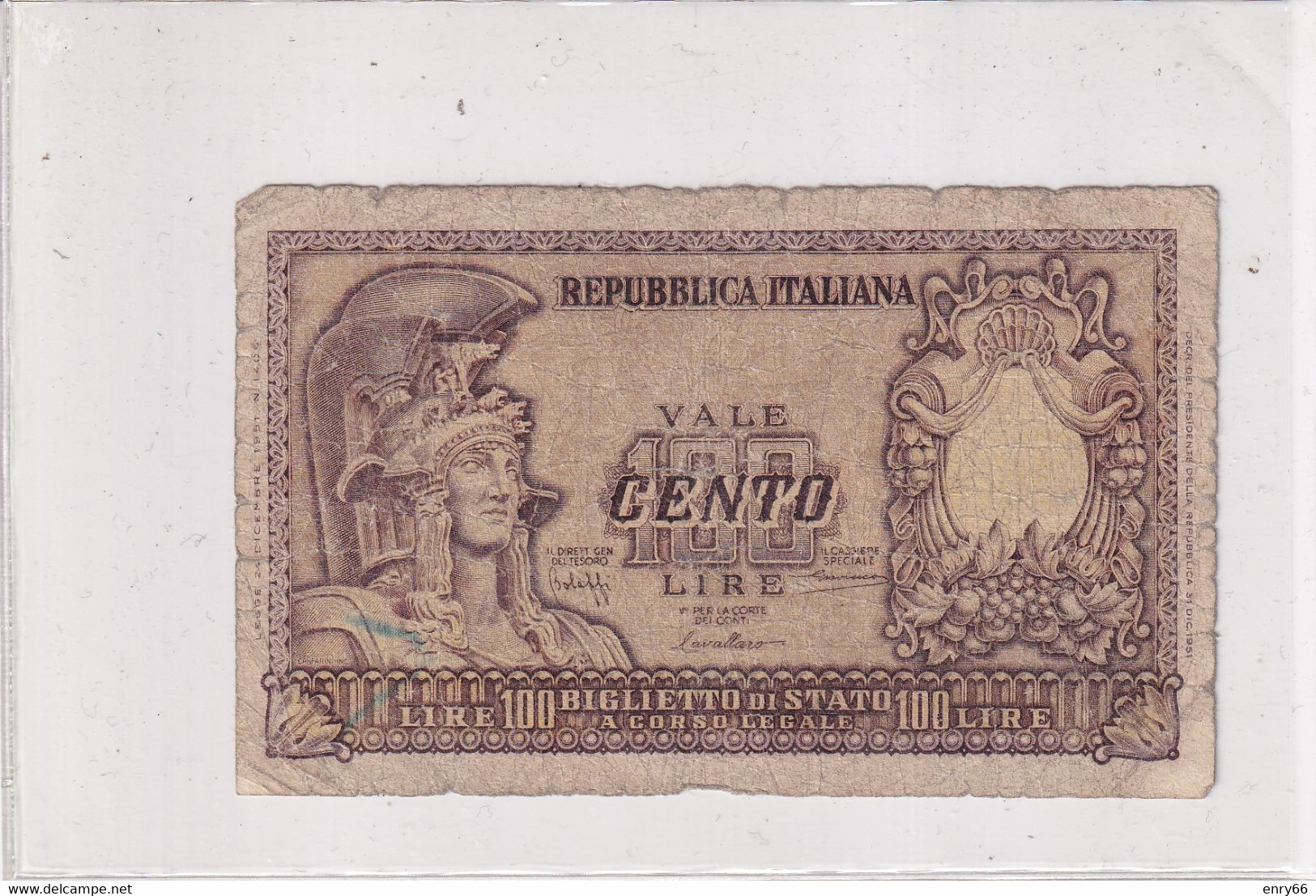 ITALIA 100 LIRE 1951 CAT. 24A - 100 Liras