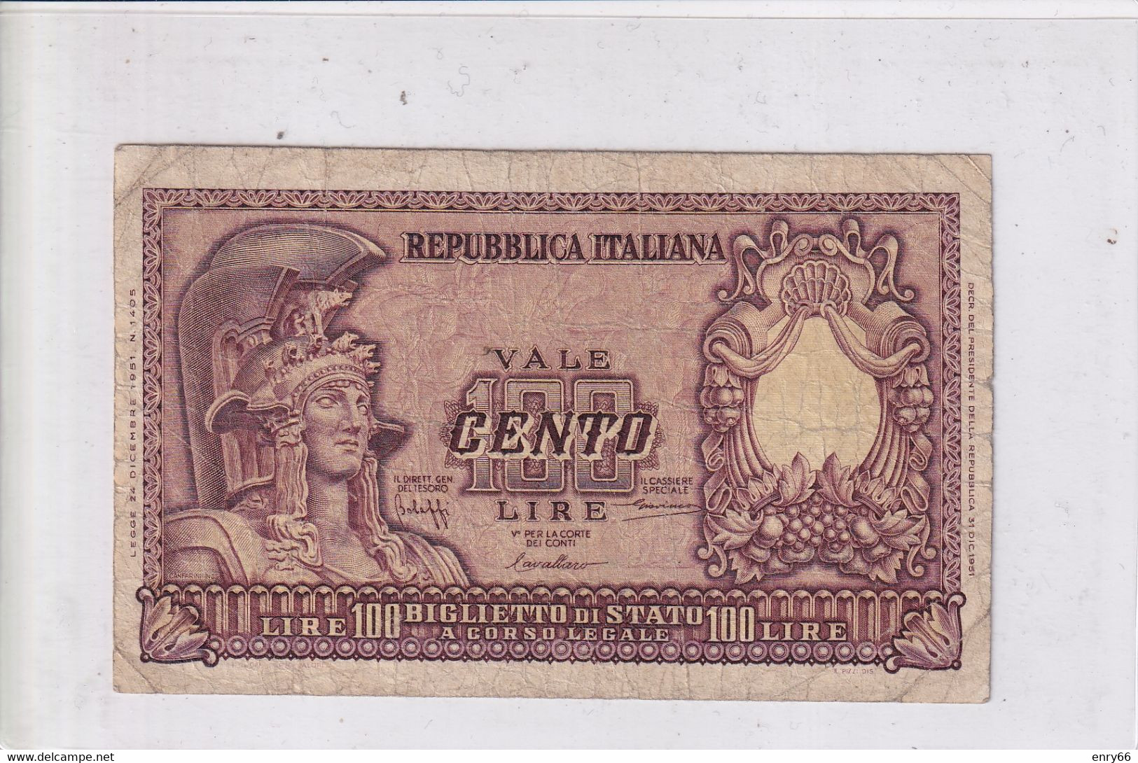 ITALIA 100 LIRE 1951 CAT. 24A - 100 Lire