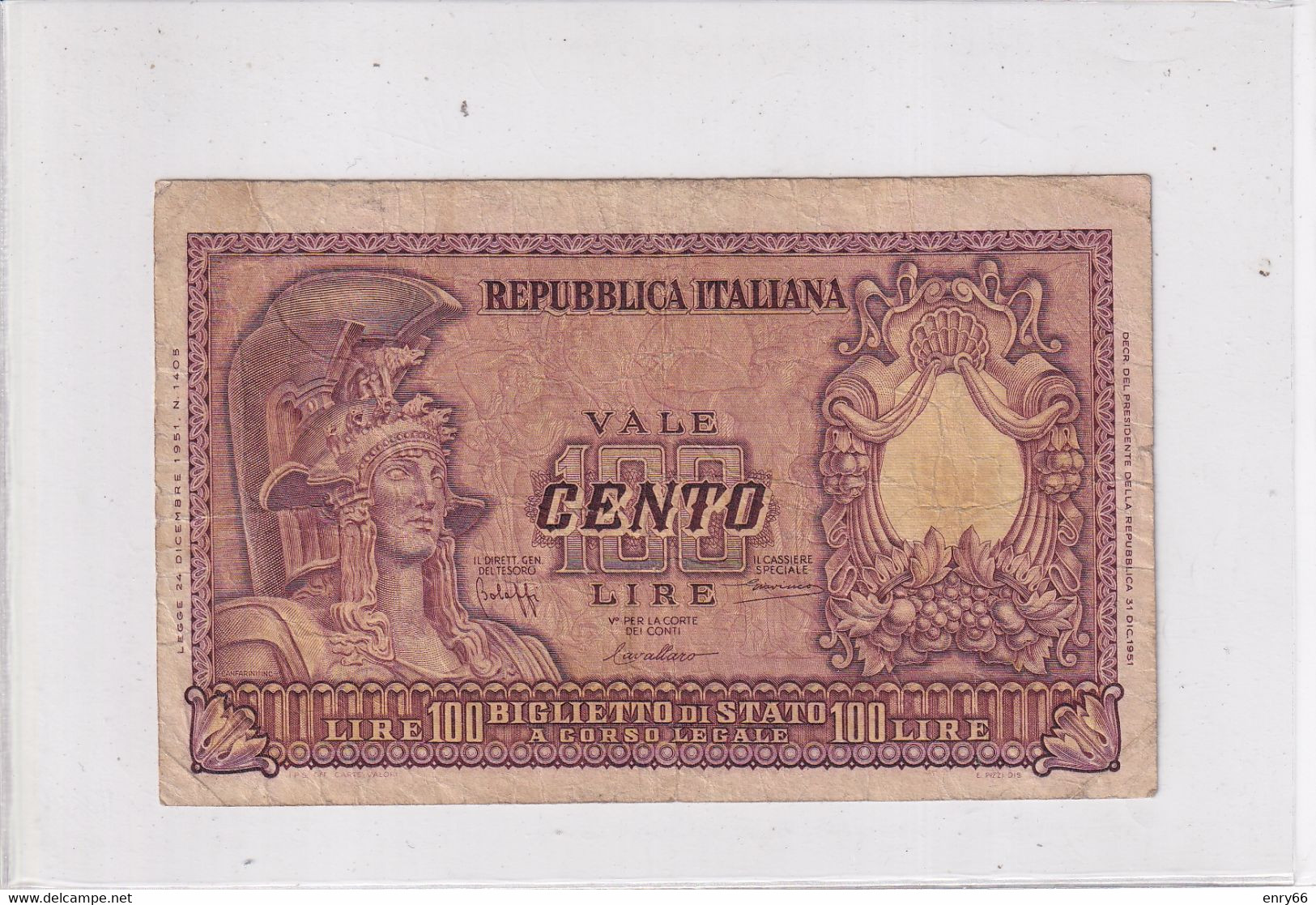 ITALIA 100 LIRE 1951 CAT. 24A - 100 Liras