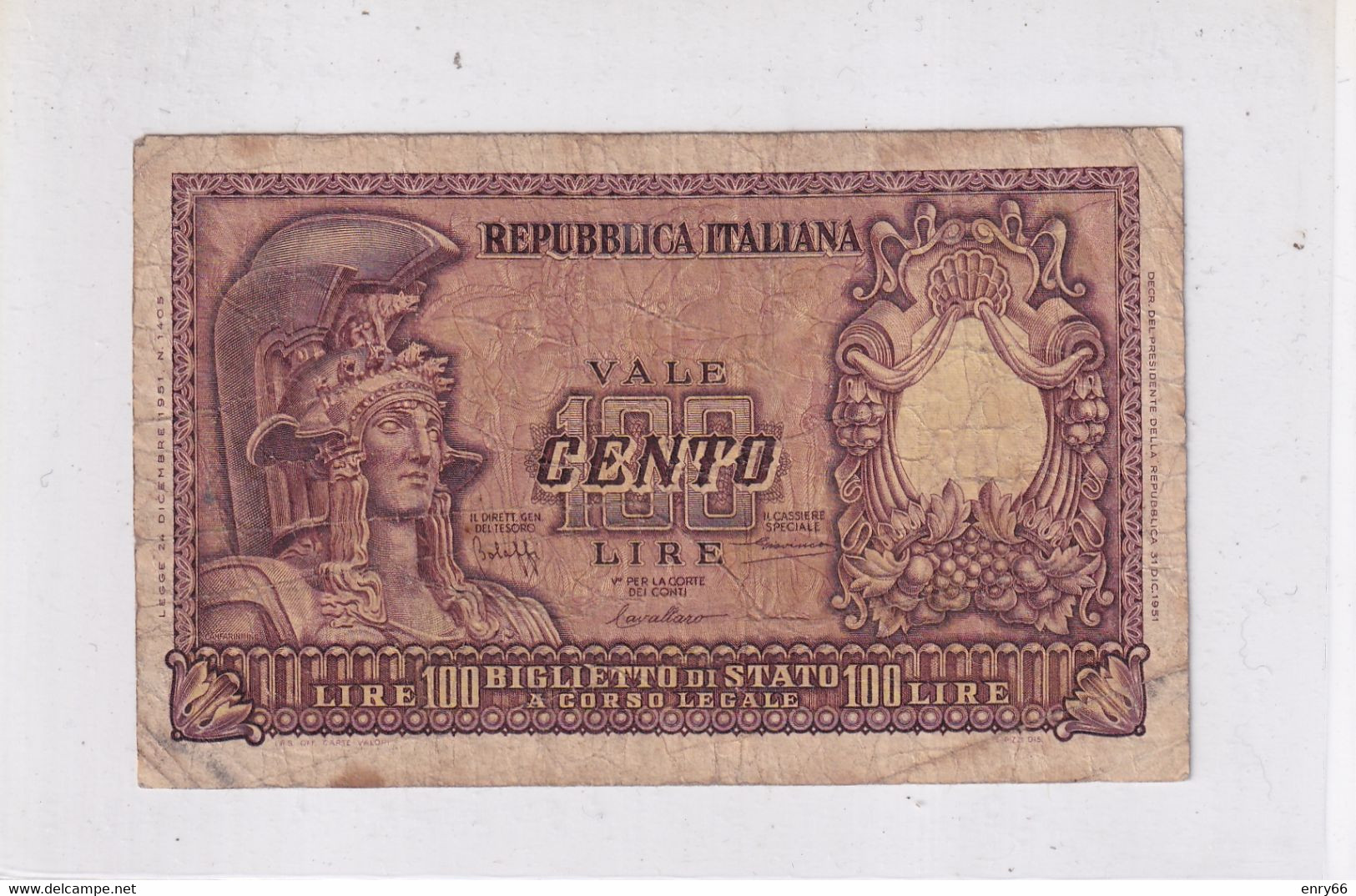 ITALIA 100 LIRE 1951 CAT. 24A - 100 Liras