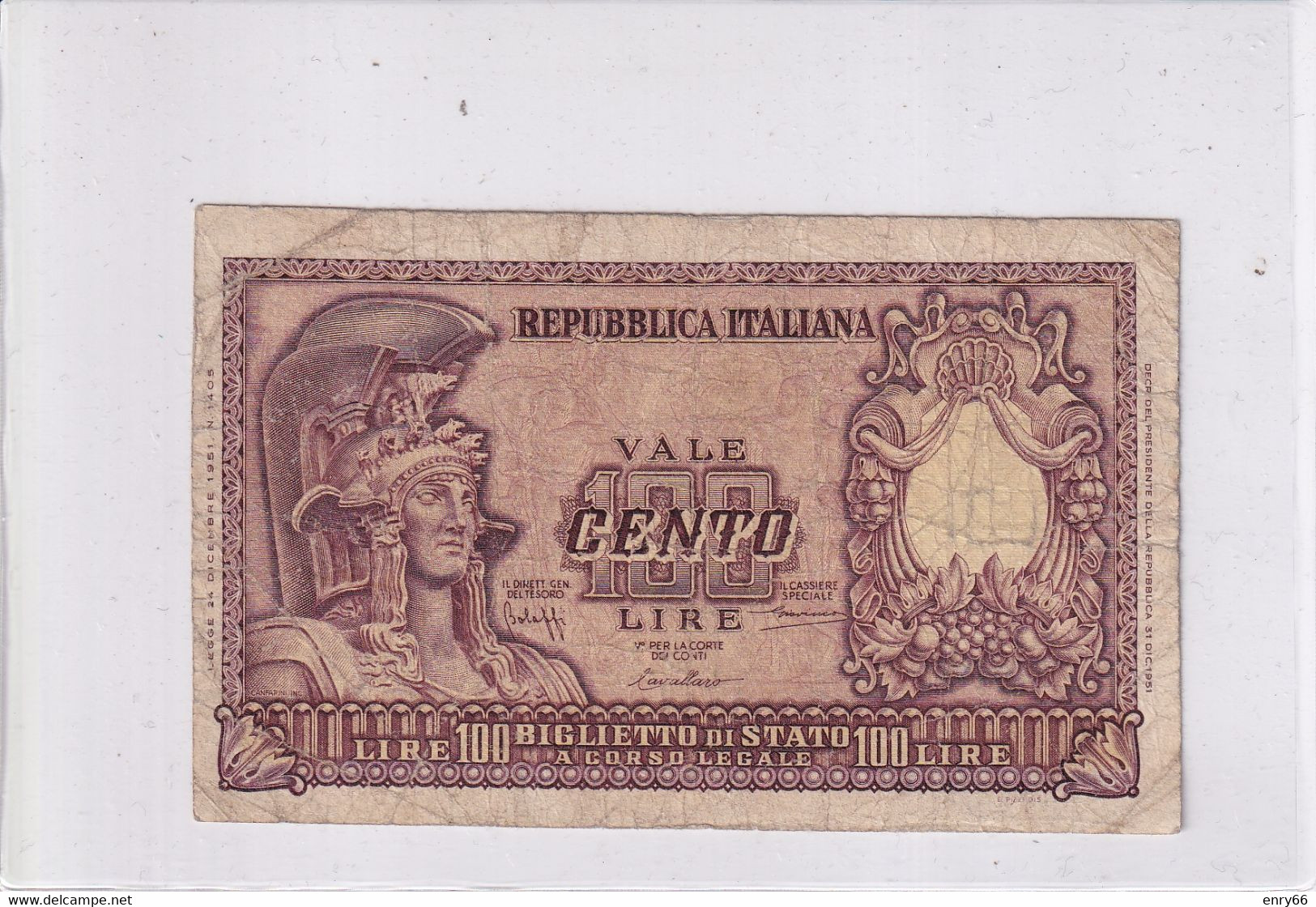 ITALIA 100 LIRE 1951 CAT. 24A - 100 Lire