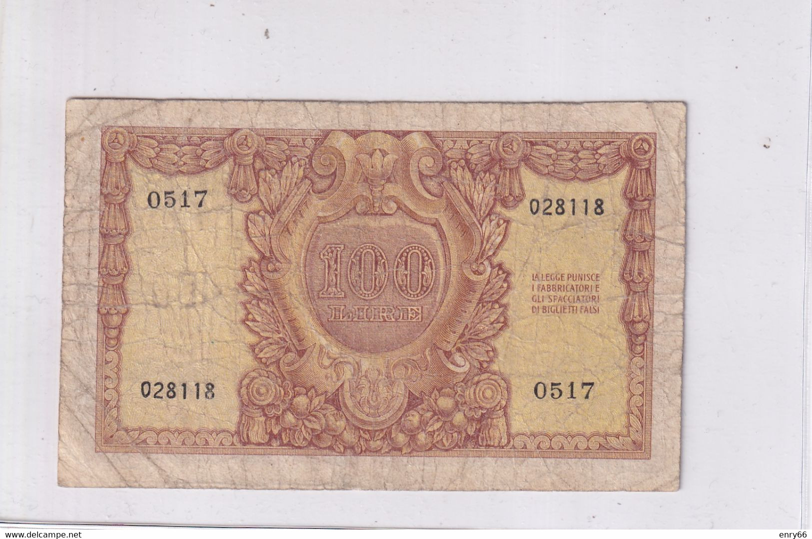 ITALIA 100 LIRE 1951 CAT. 24A - 100 Liras