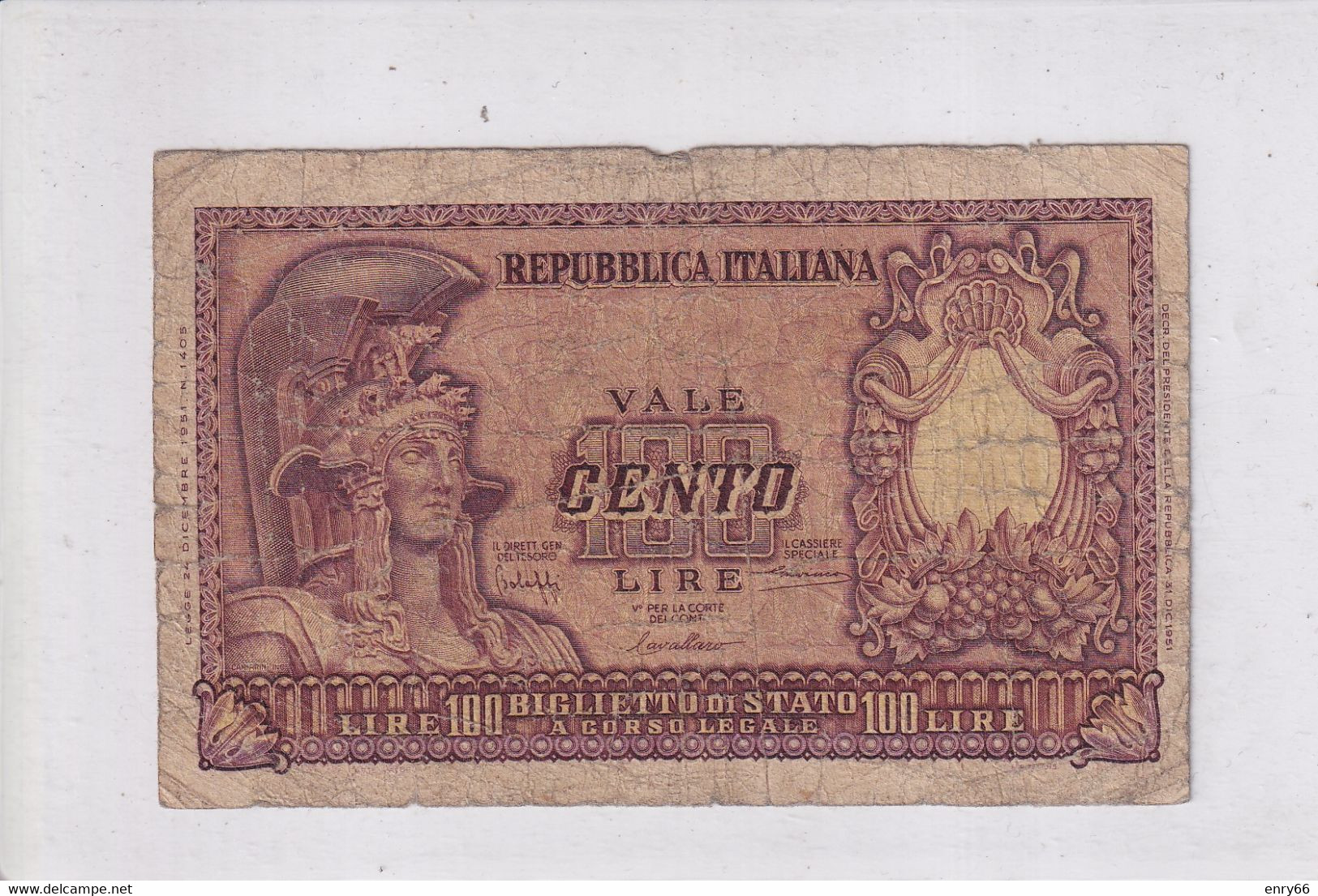 ITALIA 100 LIRE 1951 CAT. 24A - 100 Liras