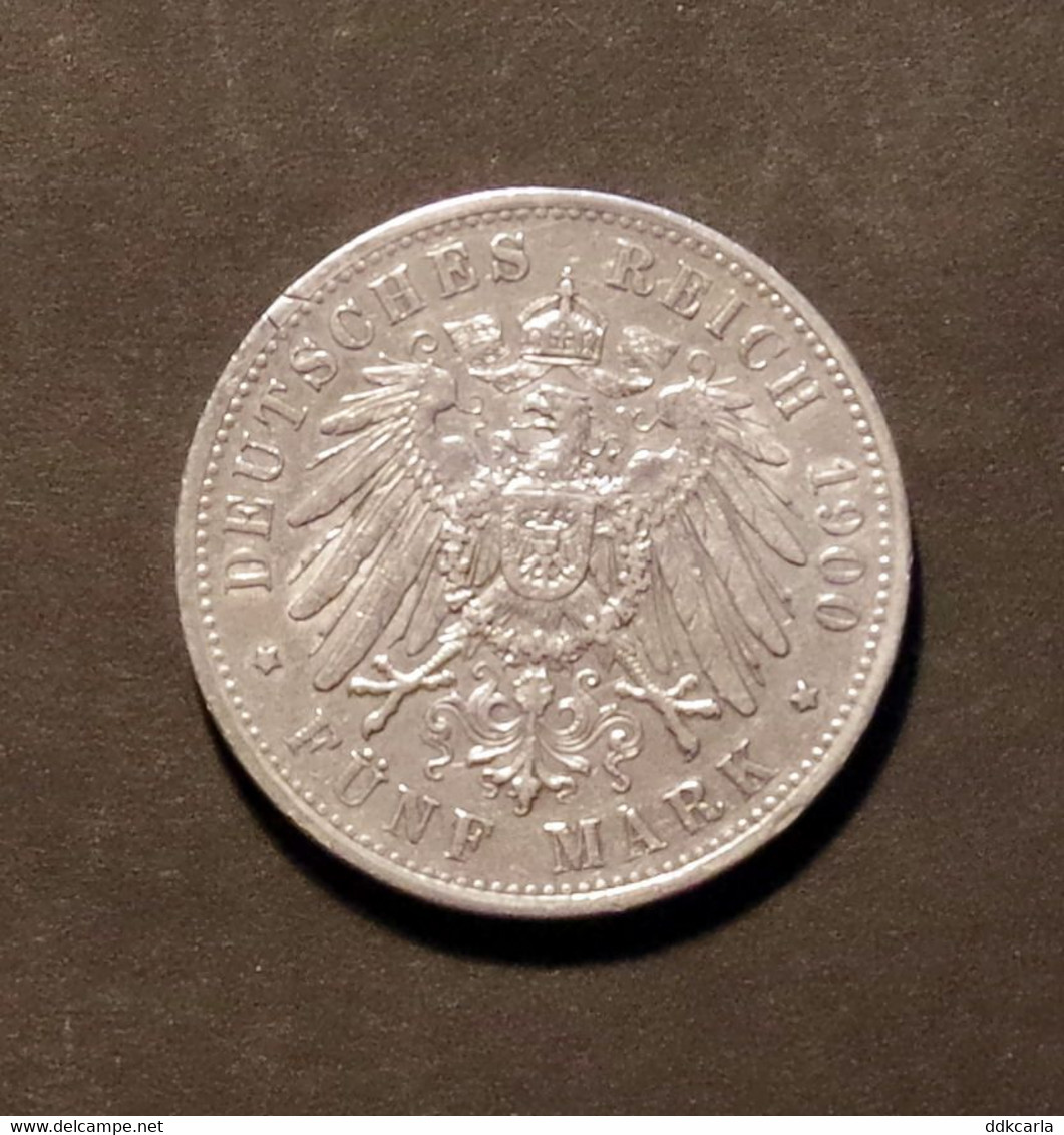 Deutsches Reich Fünf Mark 1900 - Wilhelm II Deutscher Keiser Konig Von Preussen -  5 Mark (Silber) - 2, 3 & 5 Mark Argent