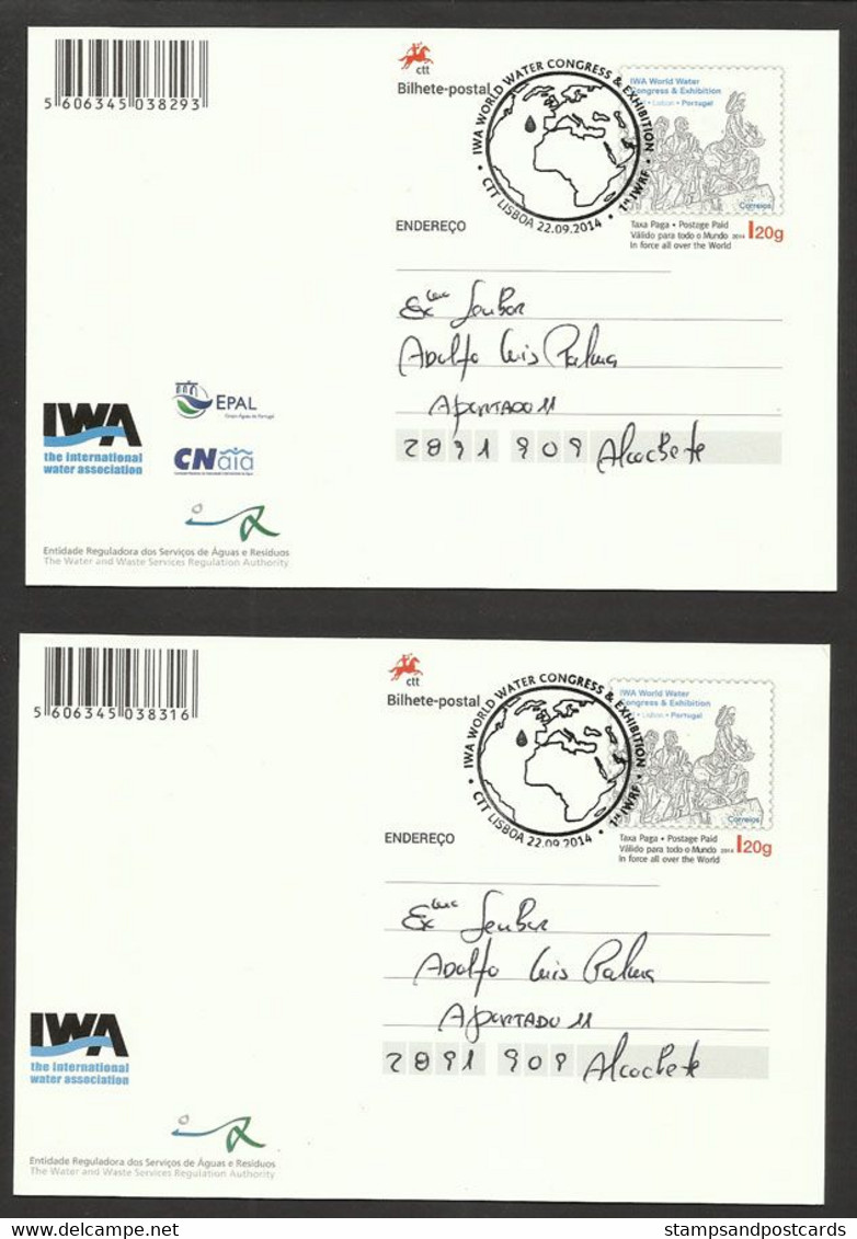 Portugal 2 Carte Entier Postal Forum International De L'eau 2014 Cachet Lisbonne 2 Postal Stationery Water Forum Lisbon - Wasser