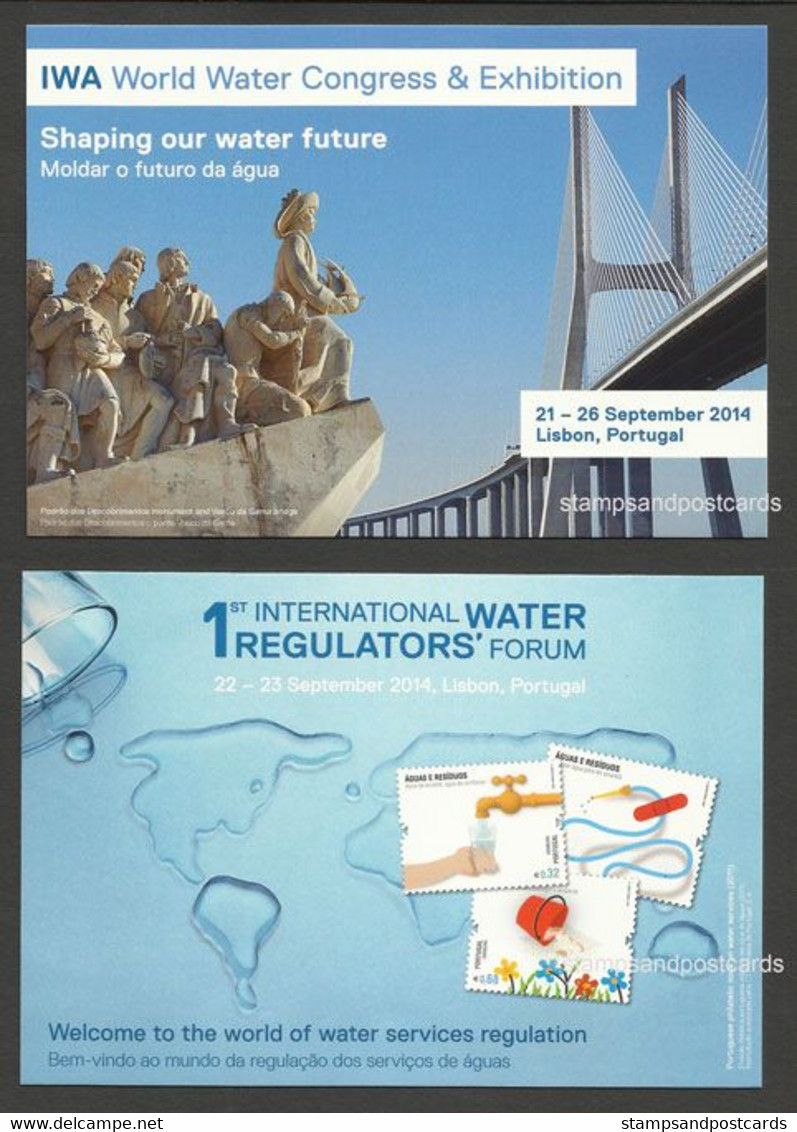 Portugal 2 Carte Entier Postal Forum International De L'eau 2014 Cachet Lisbonne 2 Postal Stationery Water Forum Lisbon - Wasser