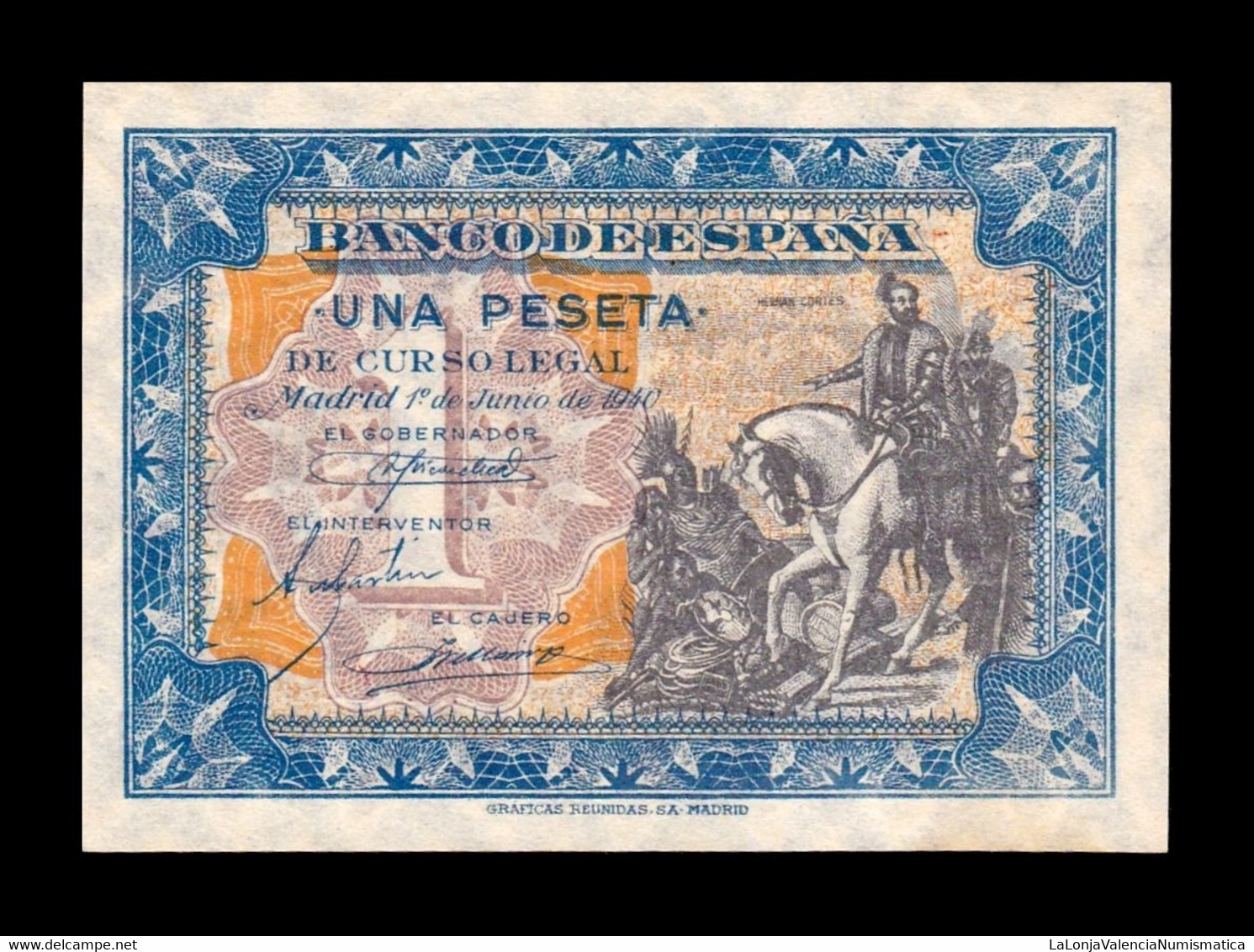 España Spain 1 Peseta Hernán Cortés 1940 Pick 121 Serie B SC UNC - 1-2 Pesetas