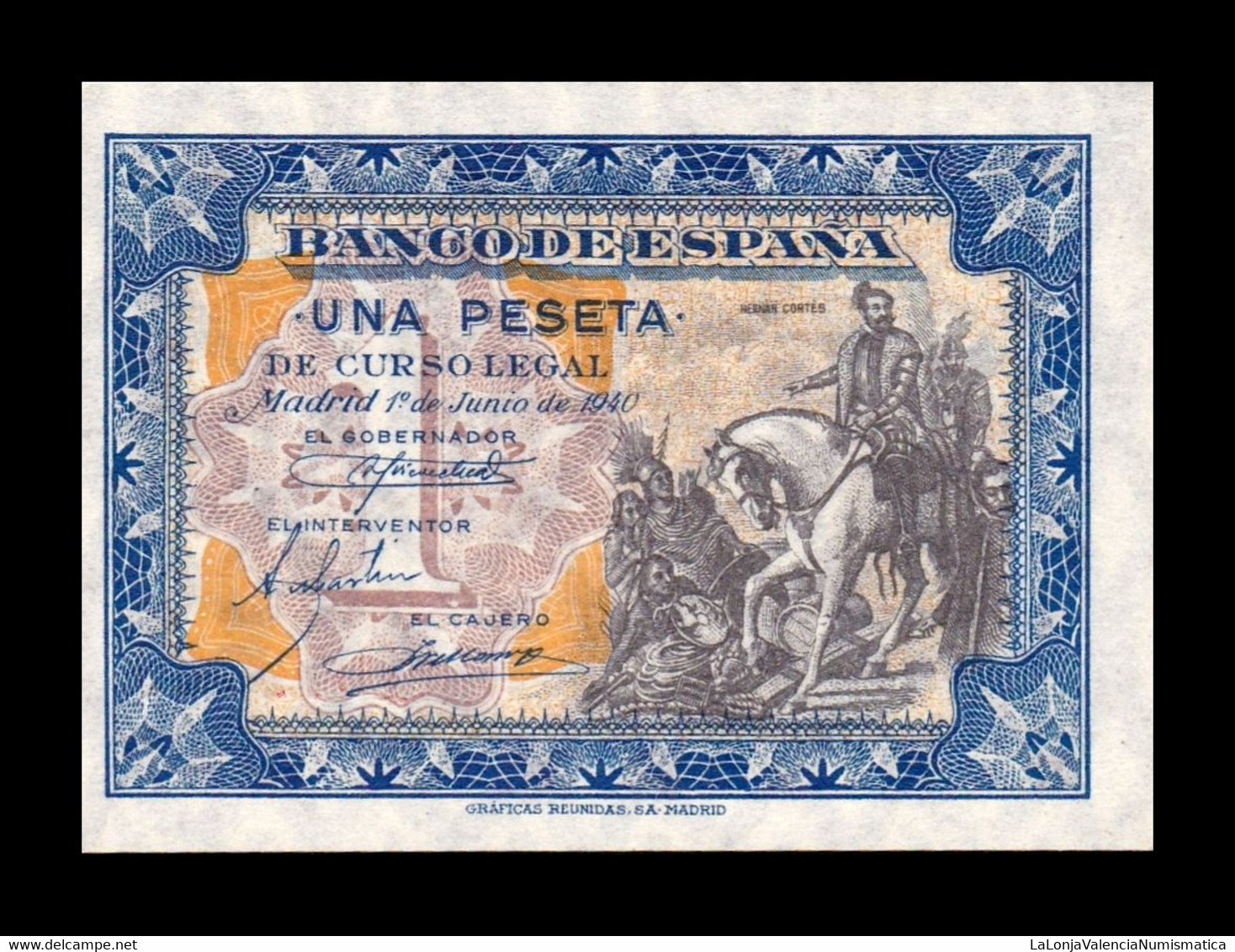 España Spain 1 Peseta Hernán Cortés 1940 Pick 121 Sin Serie SC UNC - 1-2 Pesetas