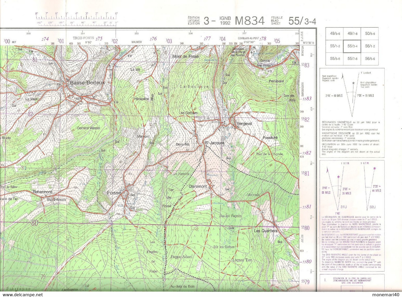 BELGIQUE - CARTE TOPOGRAPHIQUE - BRA - LIERNEUX (MANHAY - MALEMPRÉ - VAUX-CHAVANNE - ARBREFONTAINE)  55/3-4 . - Cartes Topographiques