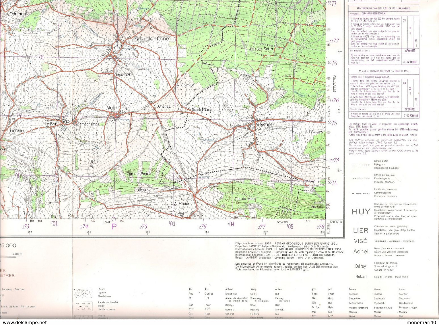 BELGIQUE - CARTE TOPOGRAPHIQUE - BRA - LIERNEUX (MANHAY - MALEMPRÉ - VAUX-CHAVANNE - ARBREFONTAINE)  55/3-4 .