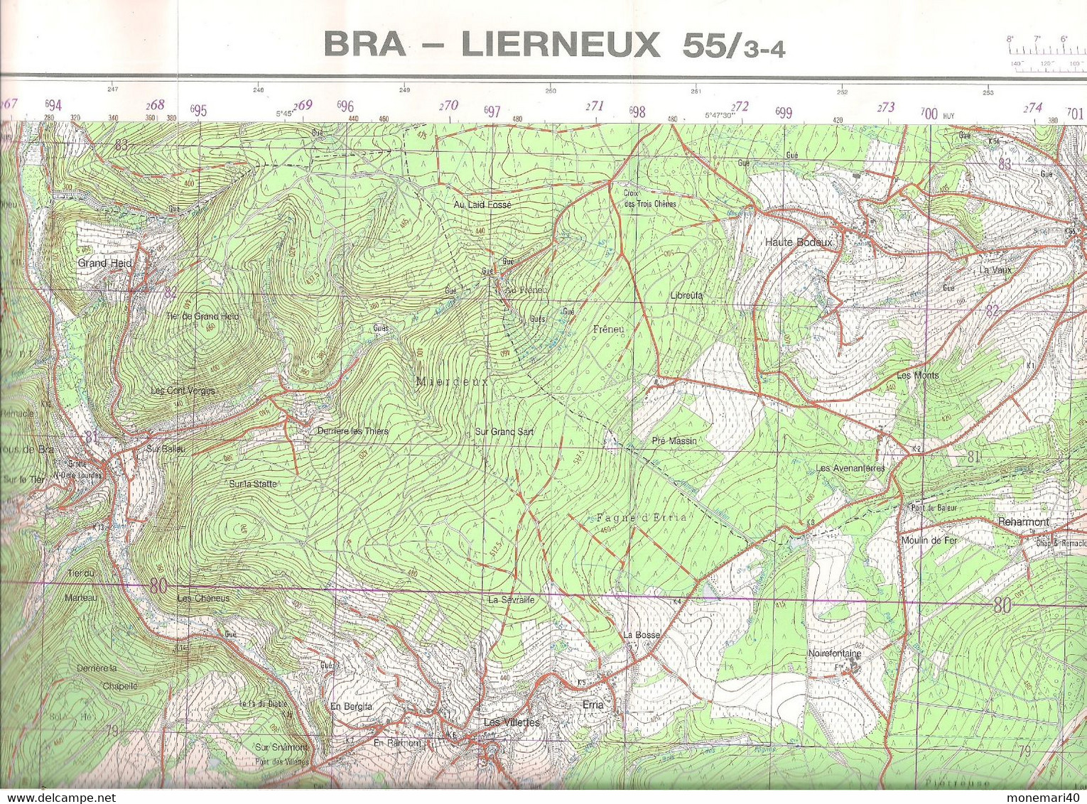 BELGIQUE - CARTE TOPOGRAPHIQUE - BRA - LIERNEUX (MANHAY - MALEMPRÉ - VAUX-CHAVANNE - ARBREFONTAINE)  55/3-4 .