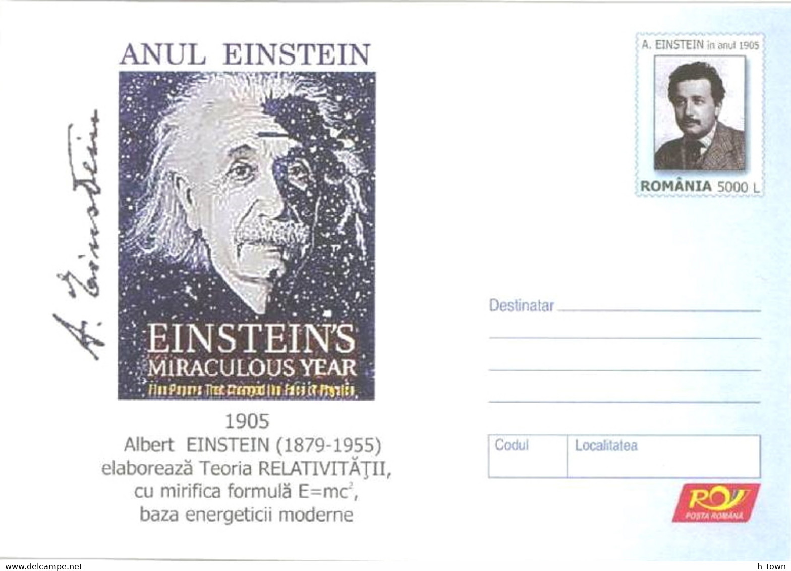 931  Einstein: PAP 2005 – Postal Stationery Cover From Romania. Chemistry Physics Physique Nobel - Albert Einstein