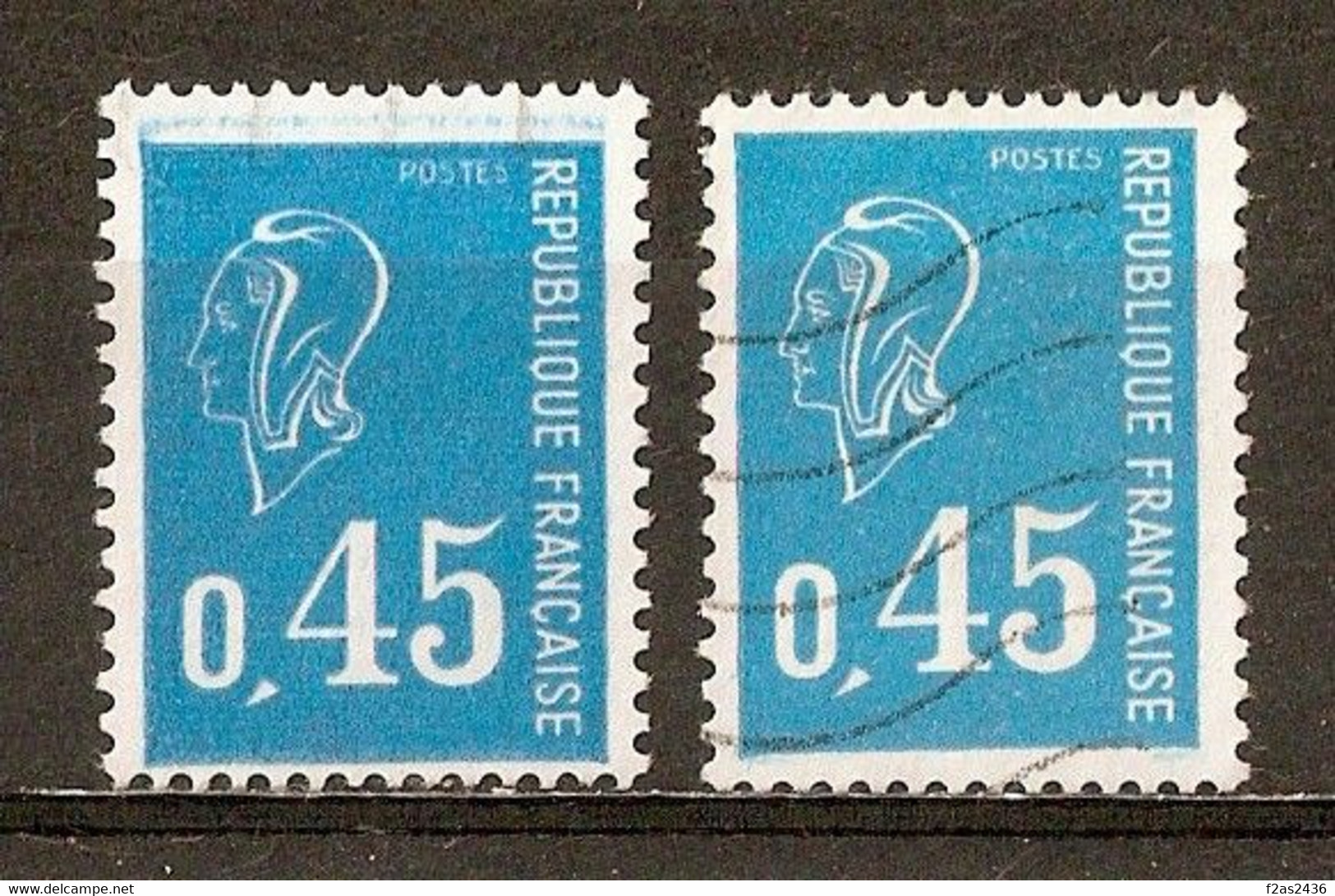 1971 Marianne De Béquet 45c.bleu - Variétés D’essuyage POSTES Estompé YT 1663 (cote 15€) - Gebruikt