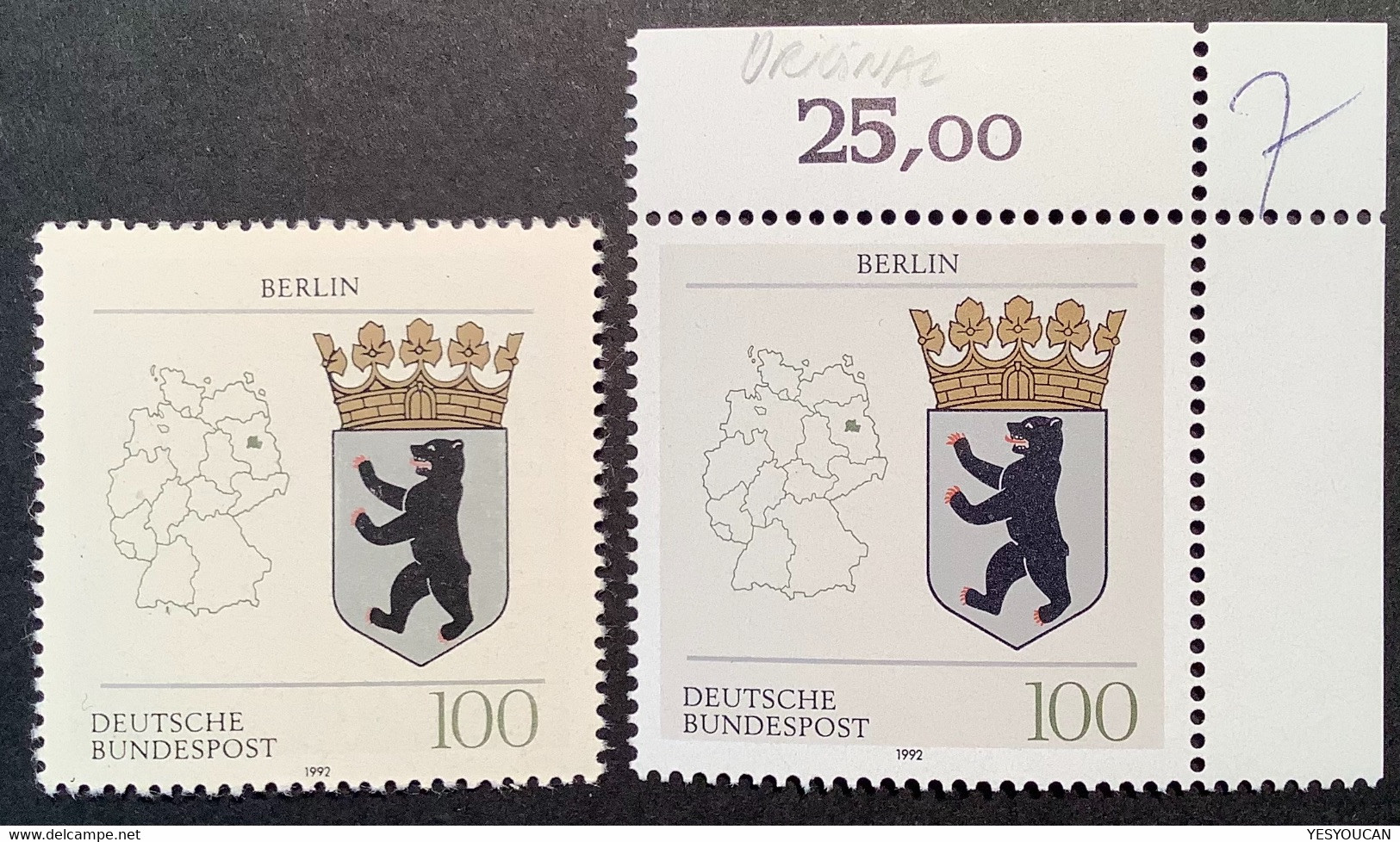 BRD 1992 Mi.1588 ** SELTENE POSTFÄLSCHUNG (Ukraine) 100 Pf Berlin (Bund RFA Allemagne Faux Postal Forgery Germany - Unused Stamps