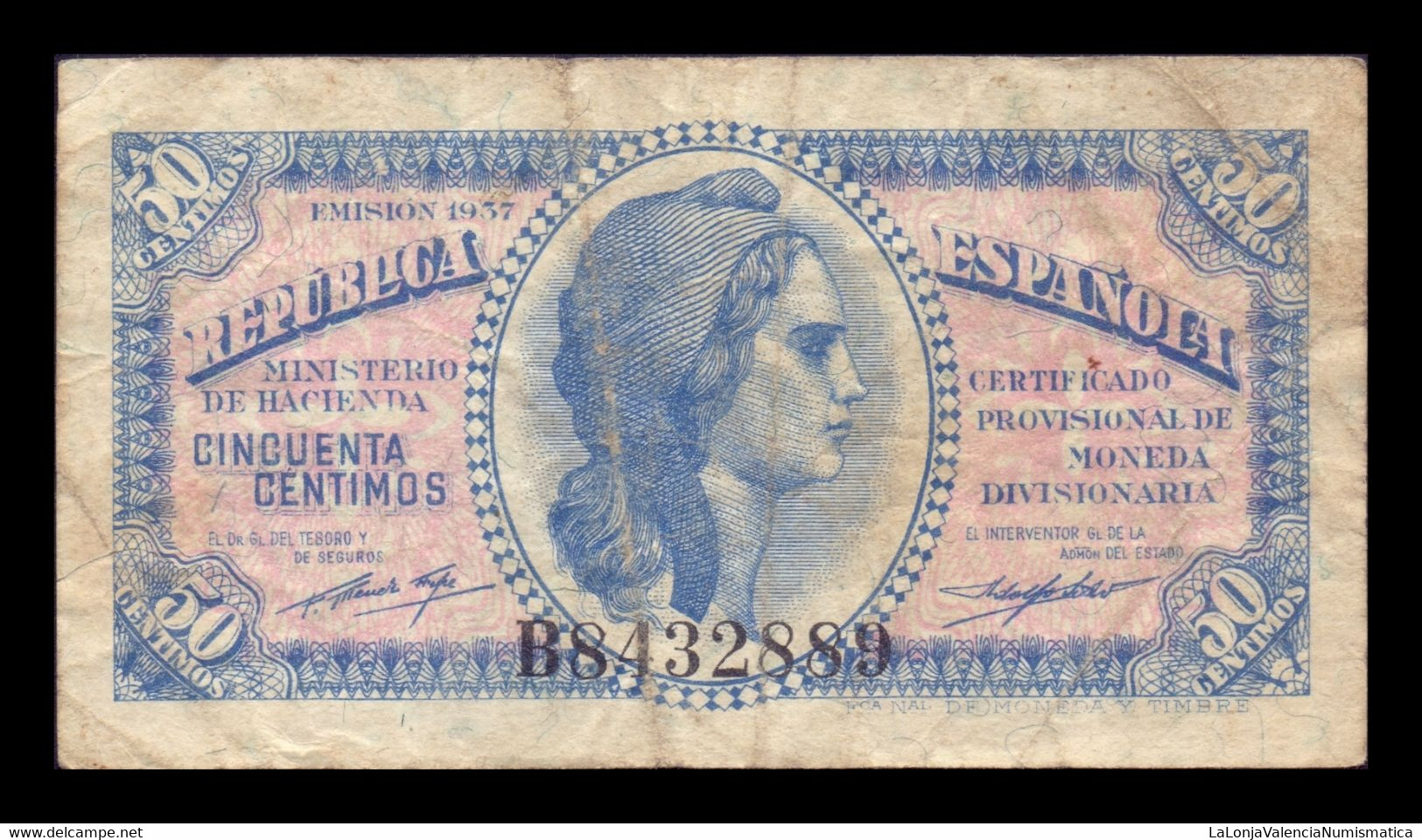 España Spain 50 Céntimos República 1937 Pick 93 BC/MBC F/VF - Other & Unclassified