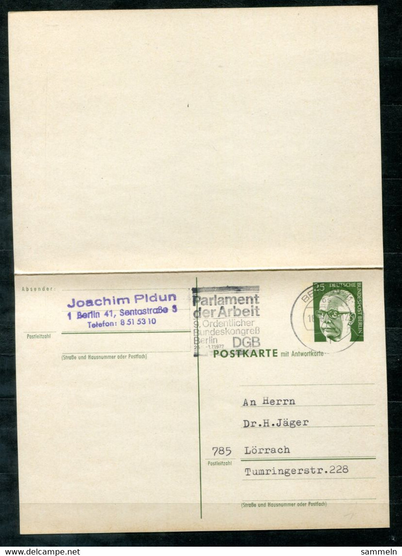 BERLIN - Ganzsache P 88, Frageteil Gebraucht, Antwort Ungebraucht, Zwei Scans Ansehen! - Postcards - Used