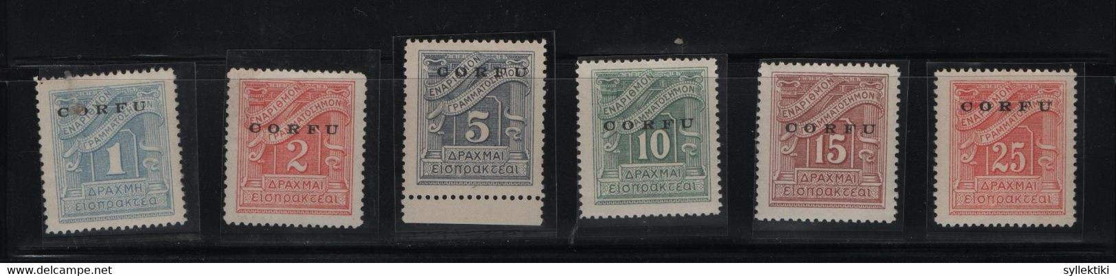 GREECE 1941 CORFU OVERPRINT ON POSTAGE DUE 6 DIFFERENT MNH/MH STAMPS  HELLAS No 38 - 43 AND VALUE  EURO 4010.00  1 DRACH - Ionian Islands