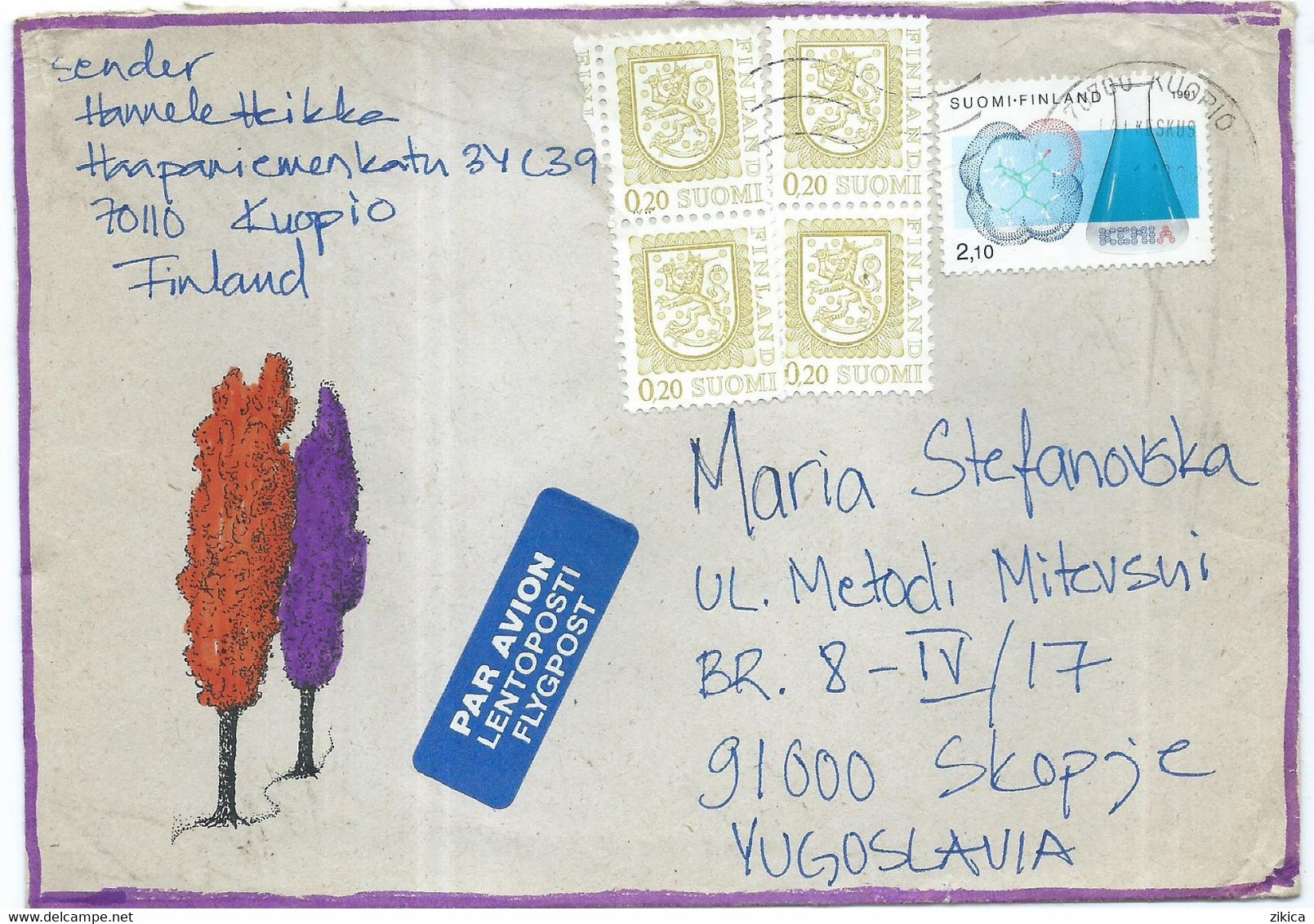 Finland Letter Via Macedonia 1992, Stamp Motive : 1991 Chemists - Lettres & Documents
