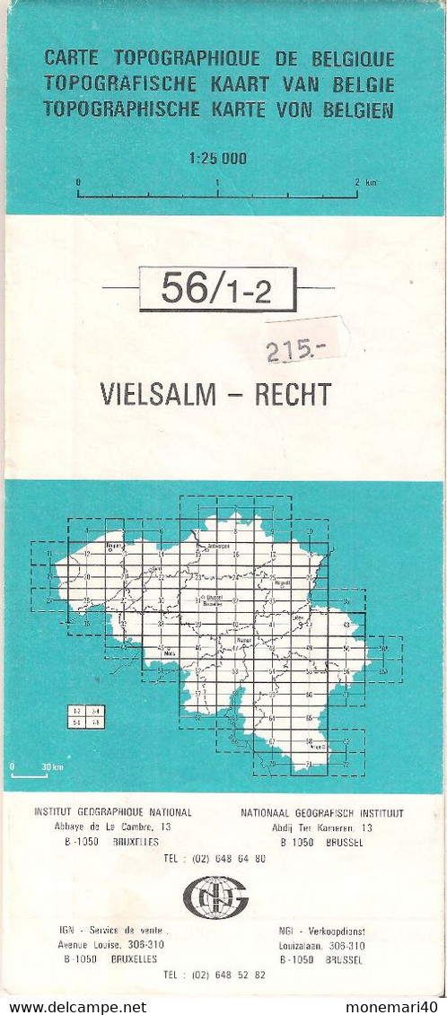 BELGIQUE - CARTE TOPOGRAPHIQUE - VIELSALM - RECHT (GRAND-HALLEUX-WANNE) - 56/1-2 -  I.N.G. - Cartes Topographiques