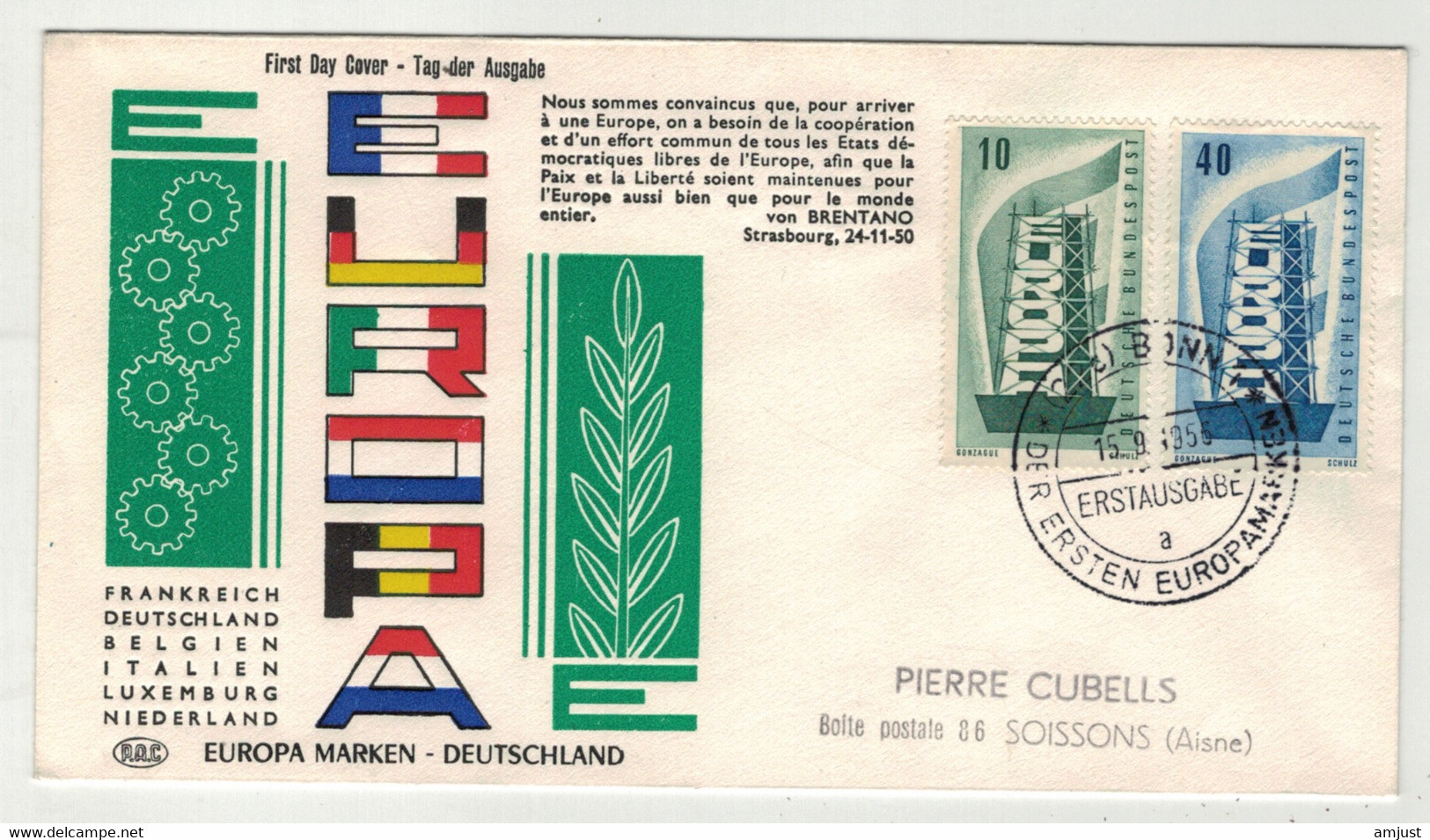 Europa // 1956 // Allemagne, Lettre 1er Jour - 1956