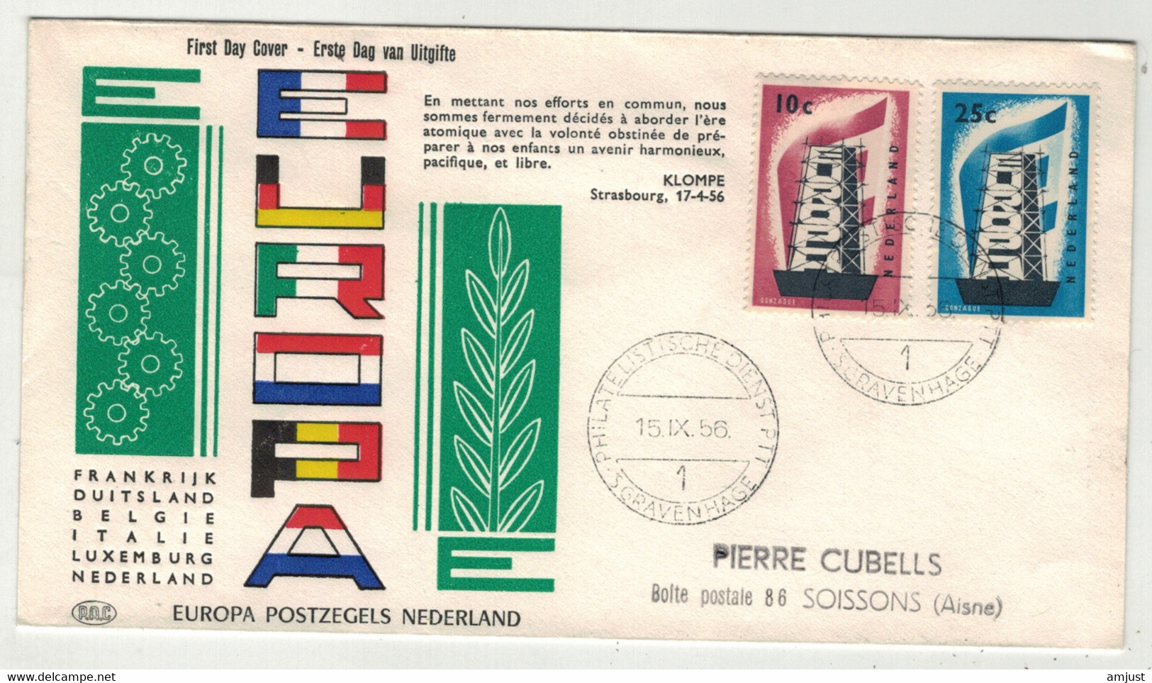 Europa // 1956 // Pays-Bas, Lettre 1er Jour - 1956