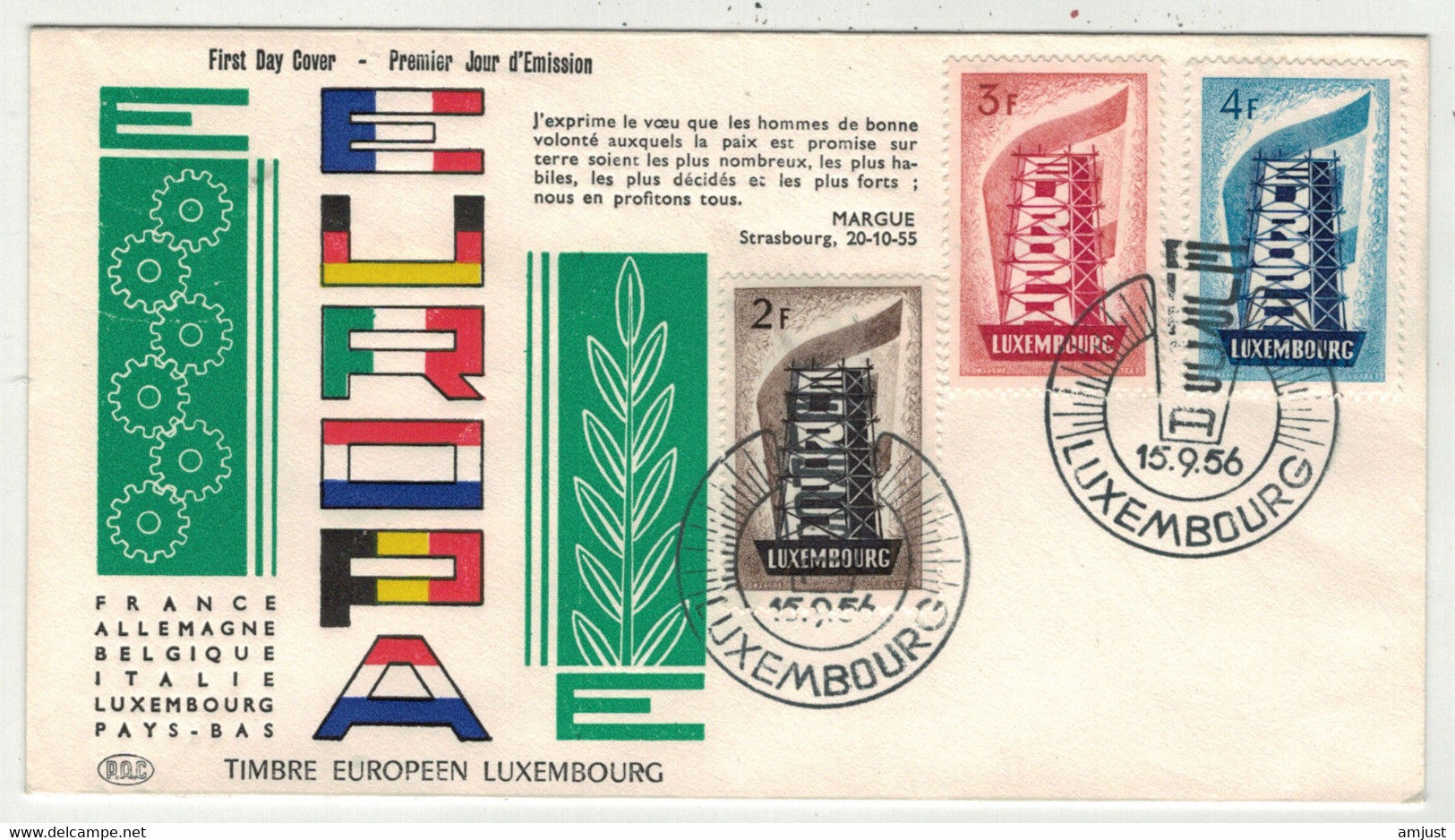 Europa // 1956 // Luxembourg, Lettre 1er Jour - 1956