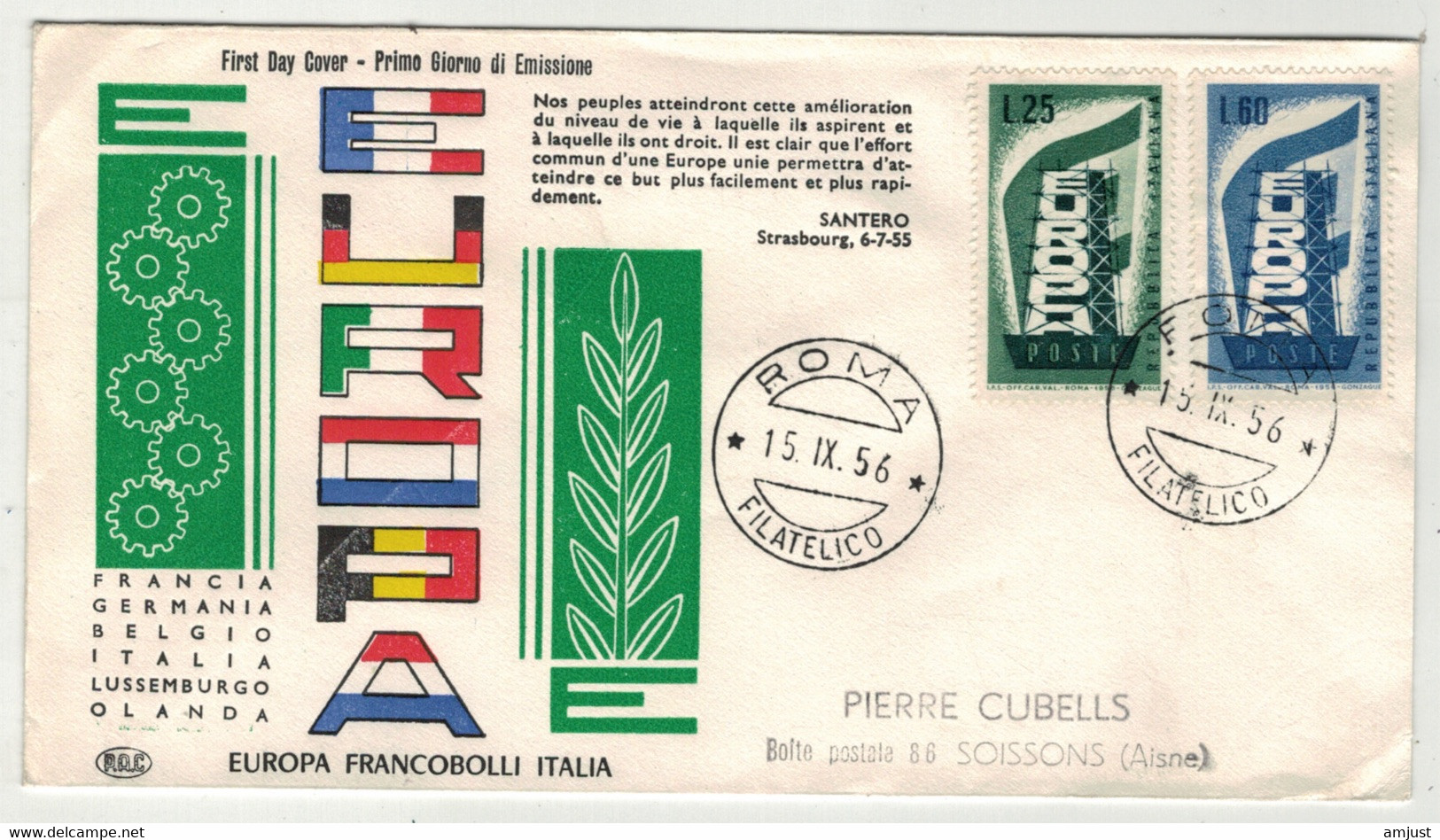 Europa // 1956 // Italie, Lettre 1er Jour - 1956
