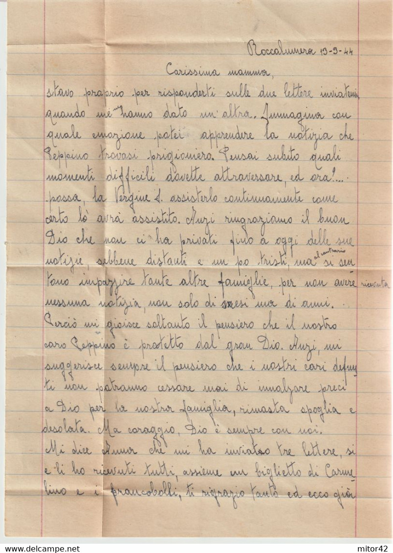 164-AMGOT-Occupazione Alleata Sicilia-50c.da Roccalumera (ME) A Catania-Lettera Con Riferimento A Prigioniero Guerra - Anglo-Amerik. Bez.: Sicilë