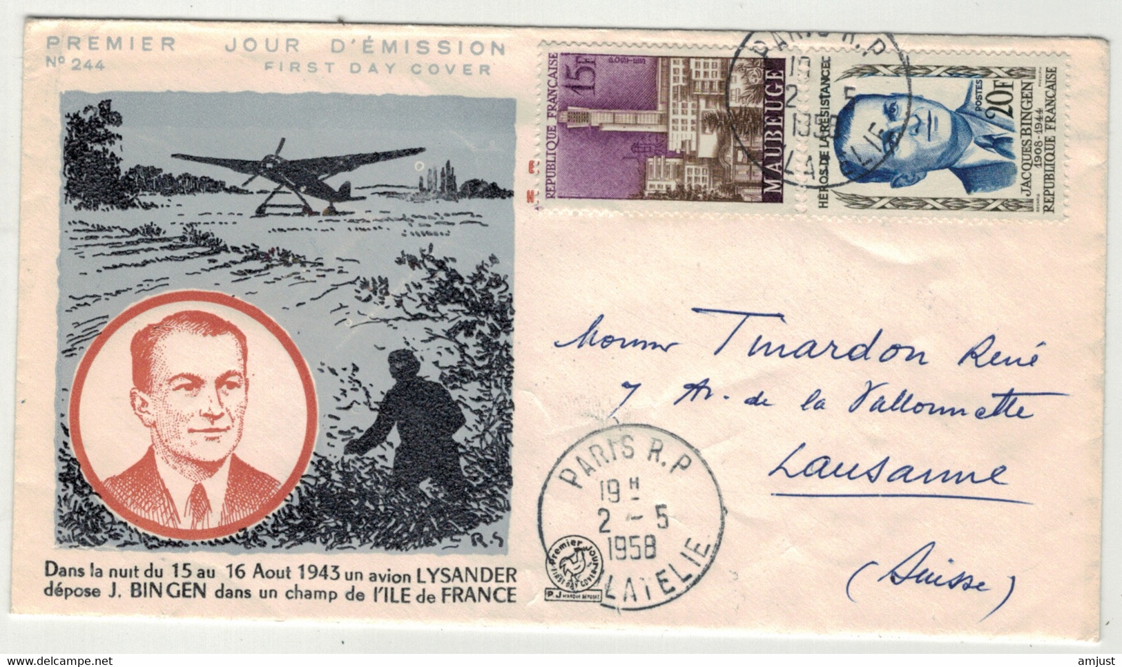 France // 1956 // Lettre Pour La Suisse (Jacques Bingen) - Storia Postale