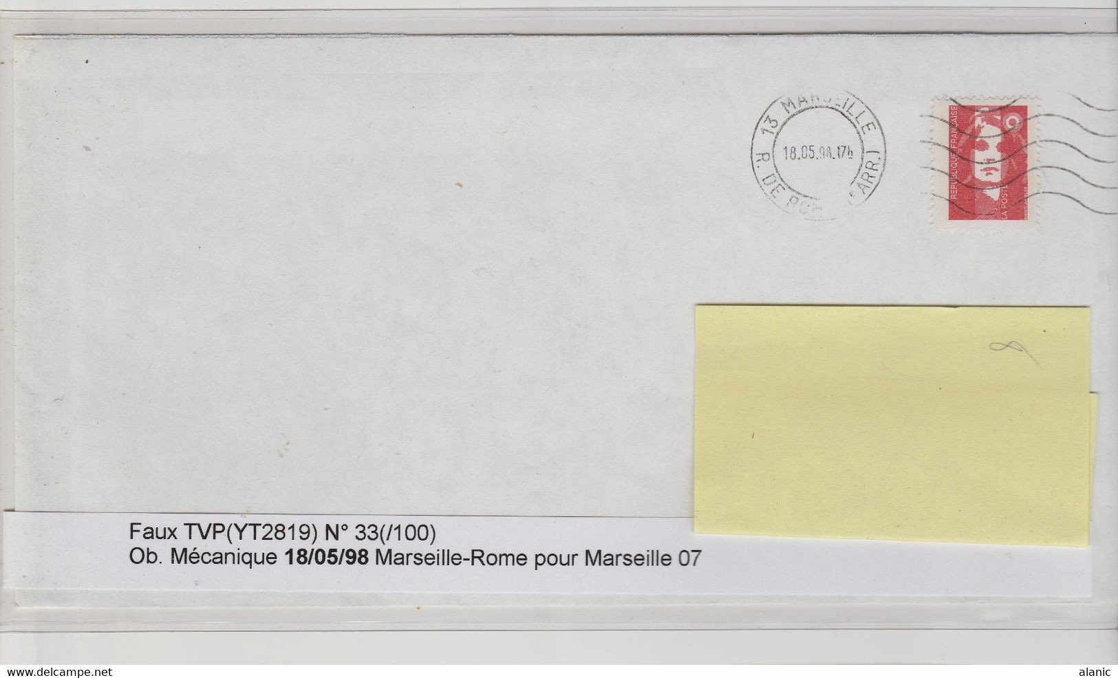 France Lettre Avec Faux De Briat ( TVP 2806 ) Courrier De Marseille(Rue De Rome)pour MARSEILLE  18 Juin 1998 RARE - Lettres & Documents