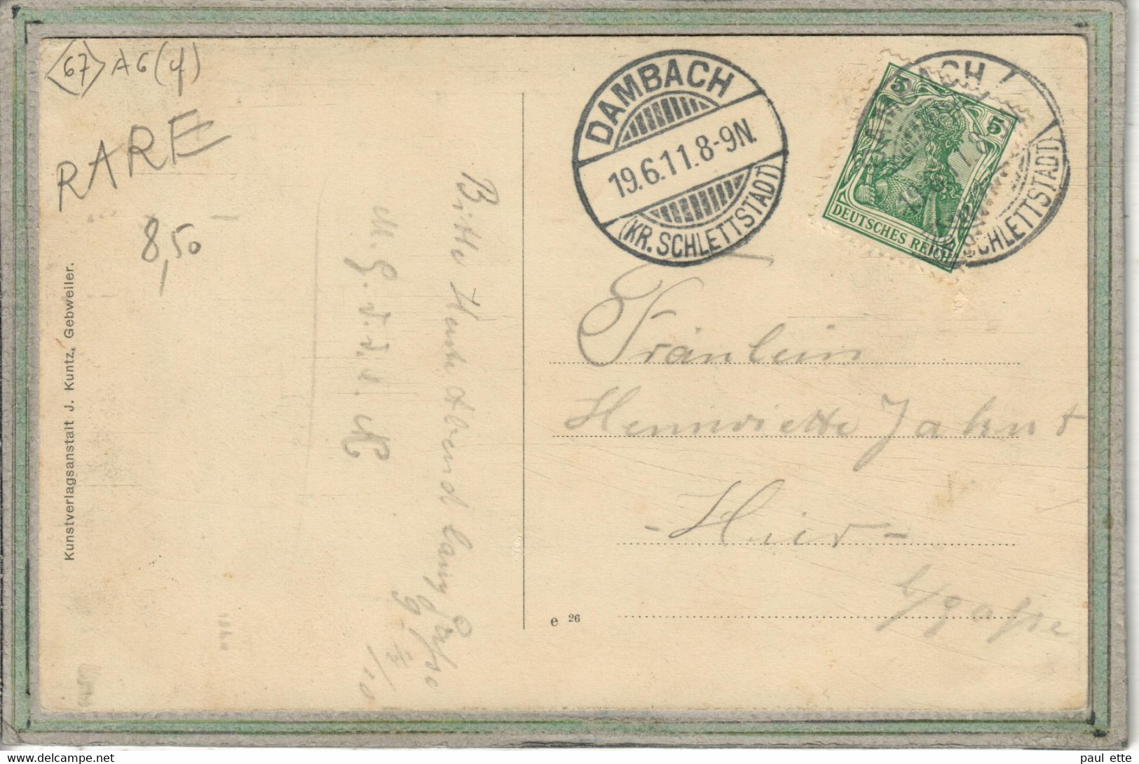 CPA - (67) DAMBACH-la-VILLE - Carte GRUSS à L'Asacienne Au Rouet De 1911 - Carte Colorisée - Dambach-la-ville